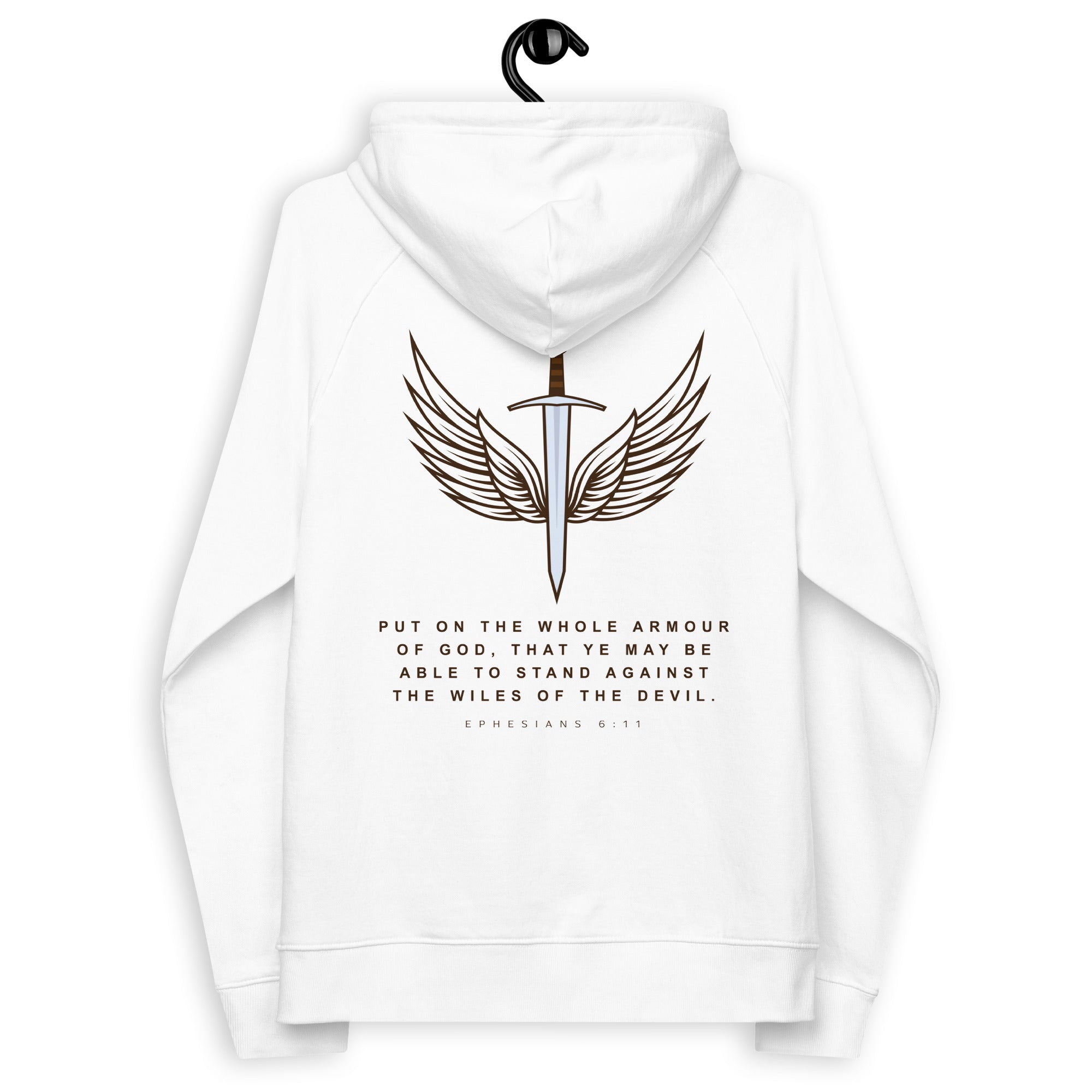 Armor of God: Men's Eco Raglan Hoodie in White - Faith-Mark