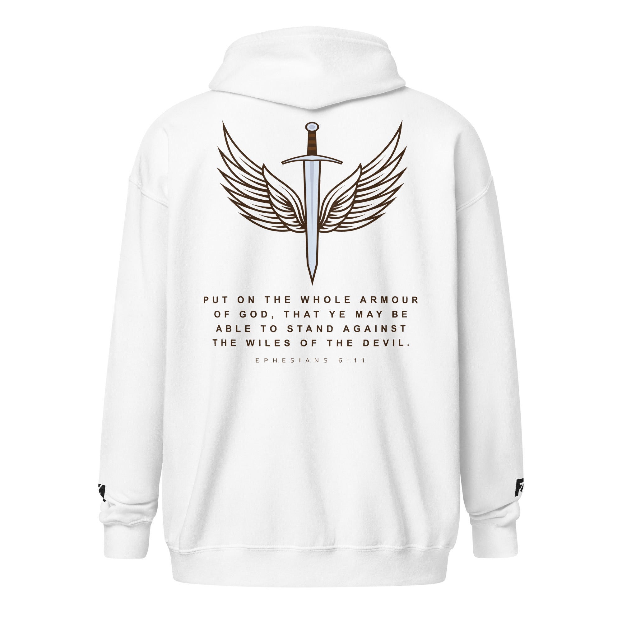 Armor of God: Men's Premium Zip Hoodie in White - Faith-Mark