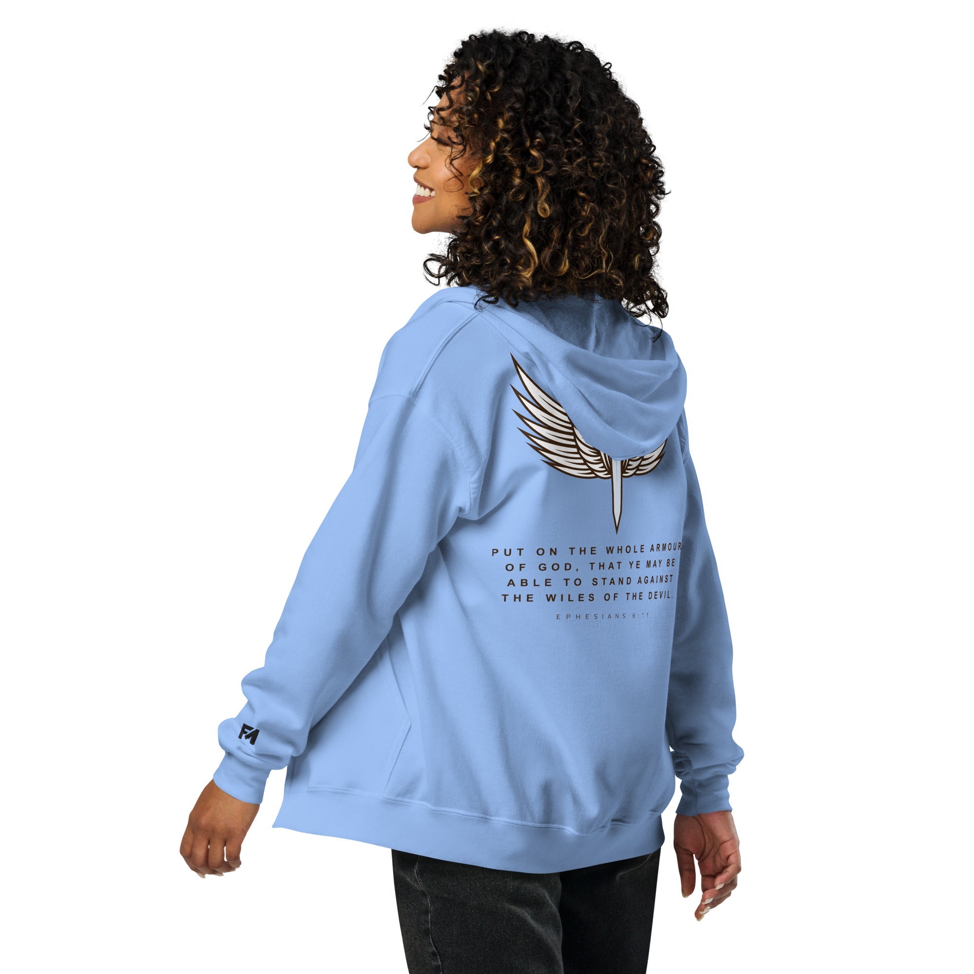 Armor of God: Women's Fleece Zip Hoodie in Blue - Faith-Mark