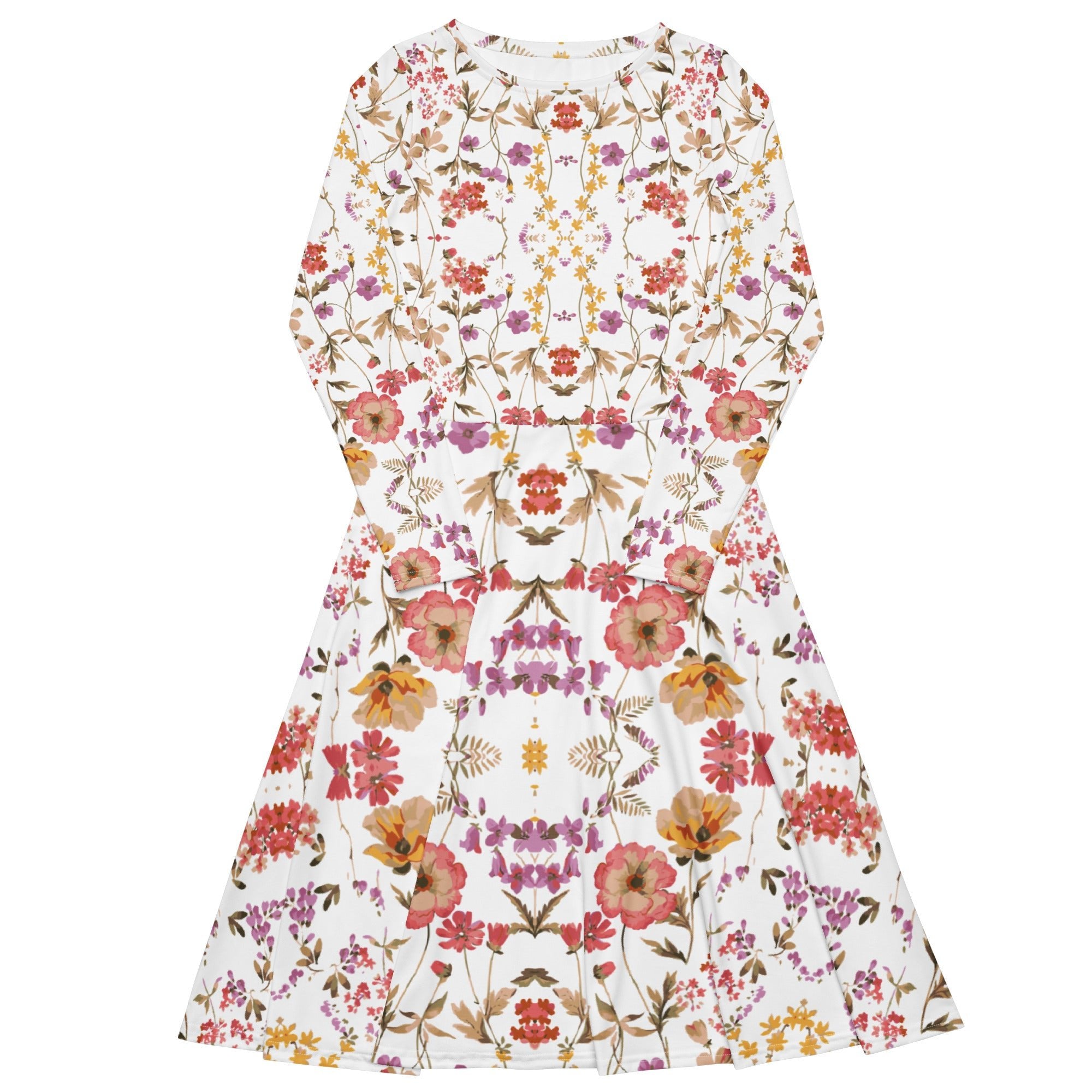 Autumn Elegance: Women's Floral Midi Dress - Faith-Mark