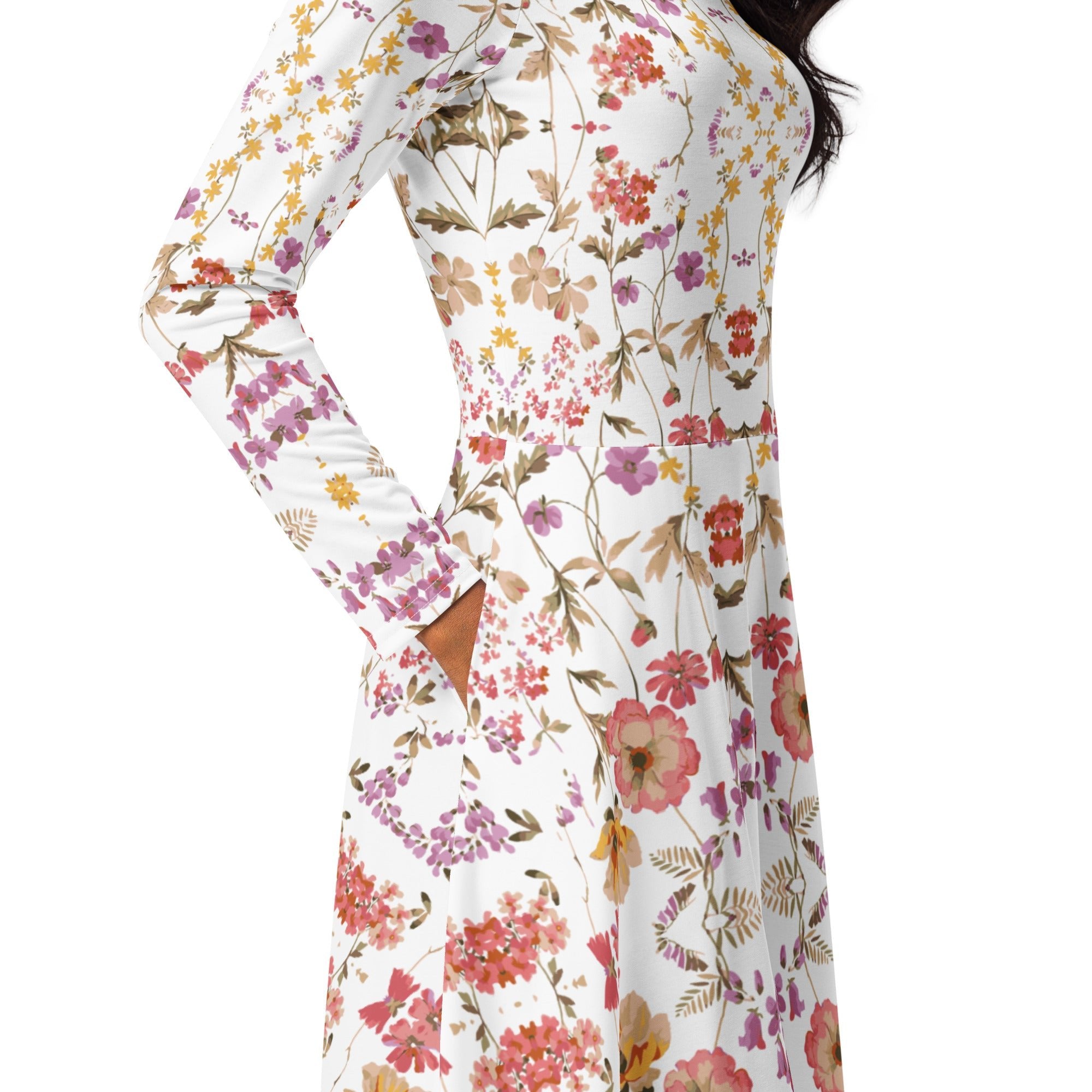 Autumn Elegance: Women's Floral Midi Dress - Faith-Mark