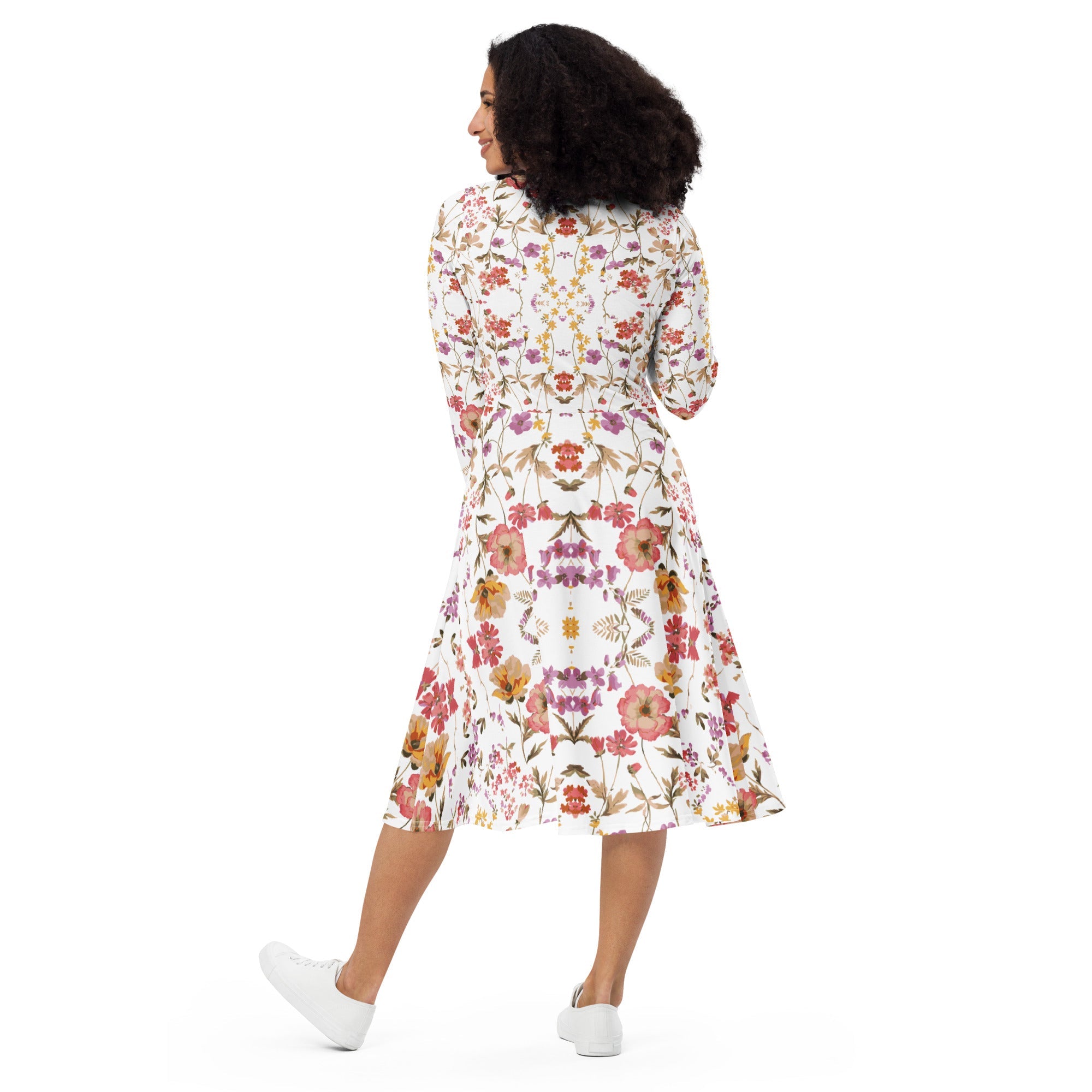 Autumn Elegance: Women's Floral Midi Dress - Faith-Mark