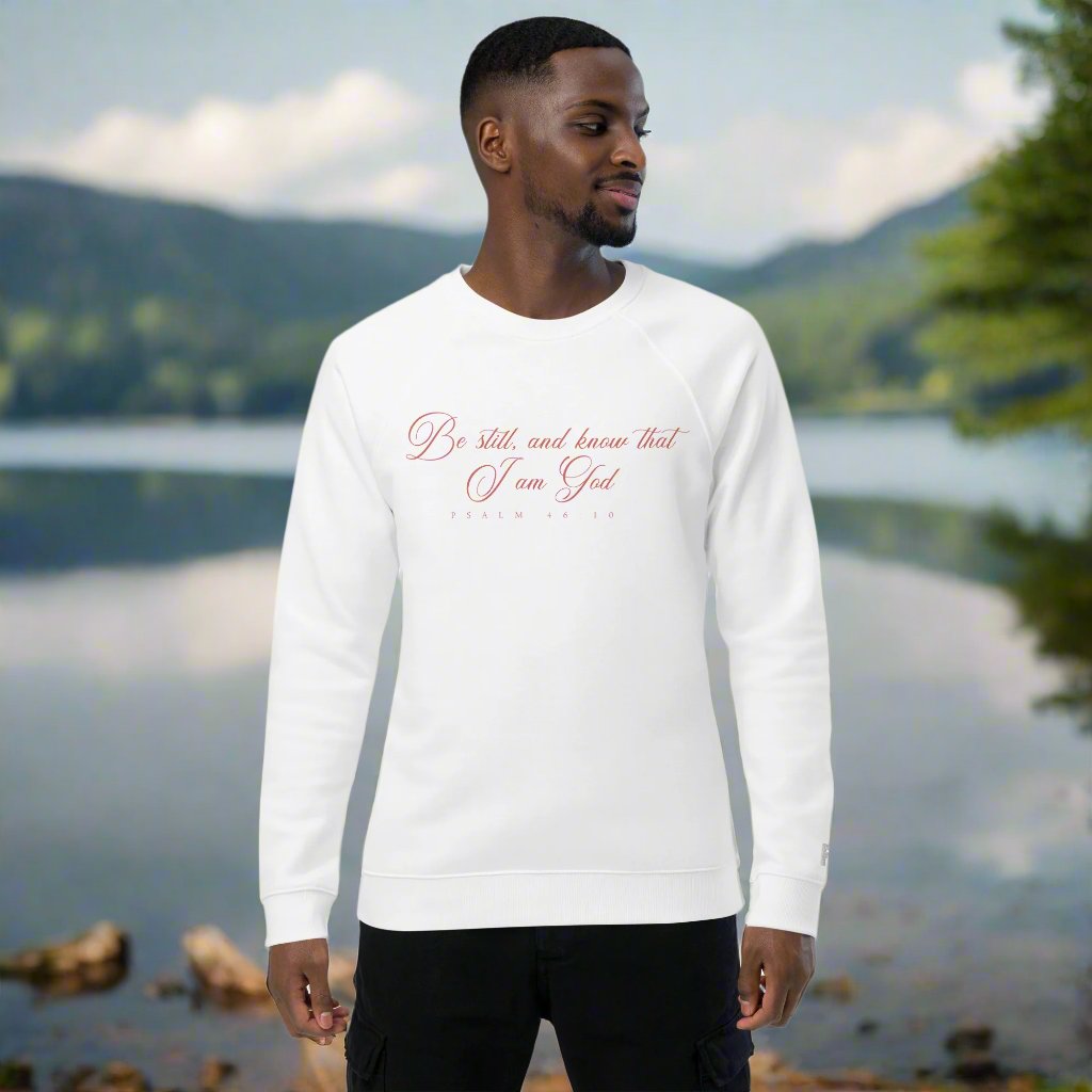 Be Still: Men's Organic Raglan Sweatshirt - Faith-Mark