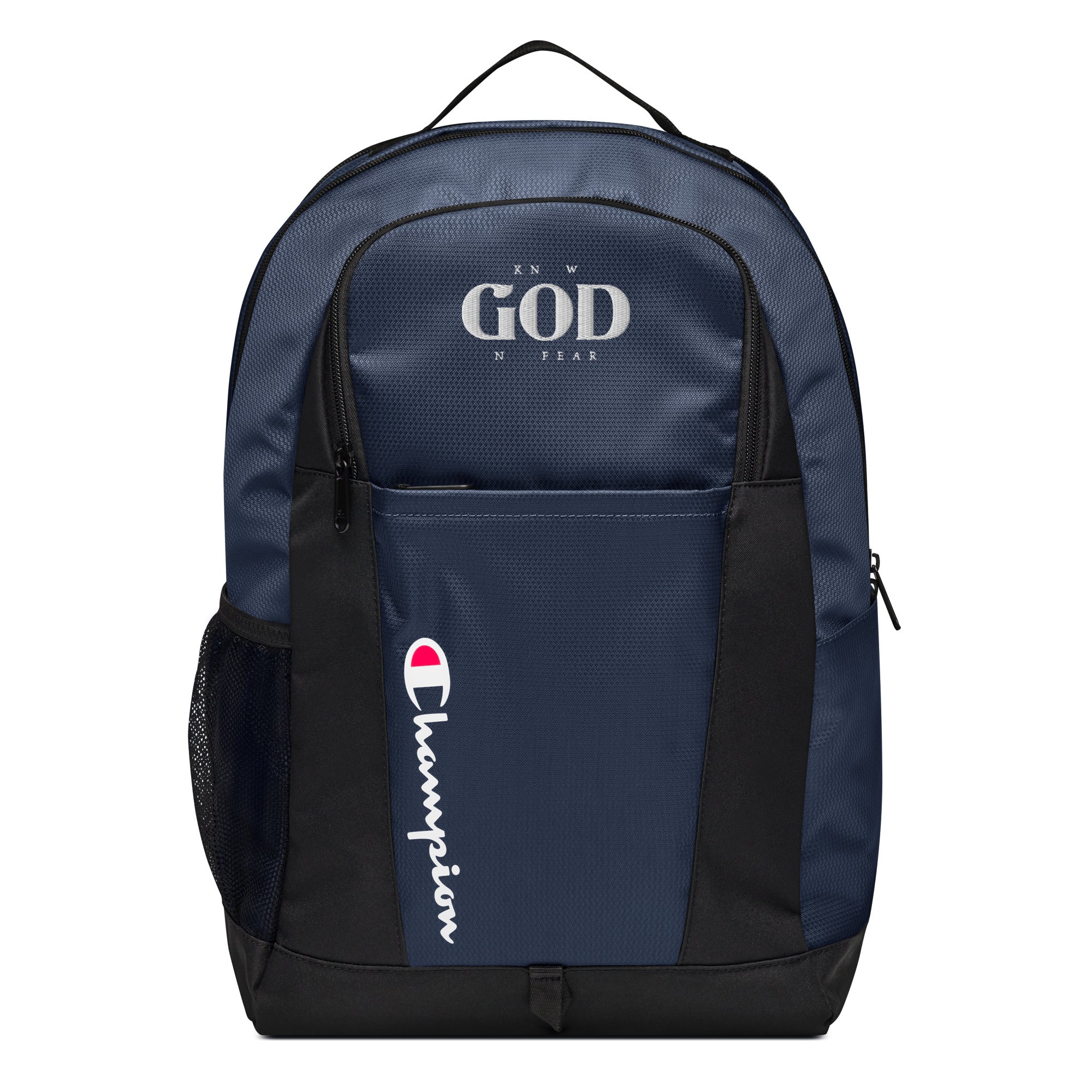 Faith-Mark x Champion Know God, No Fear: Backpack in Navy - Faith-Mark