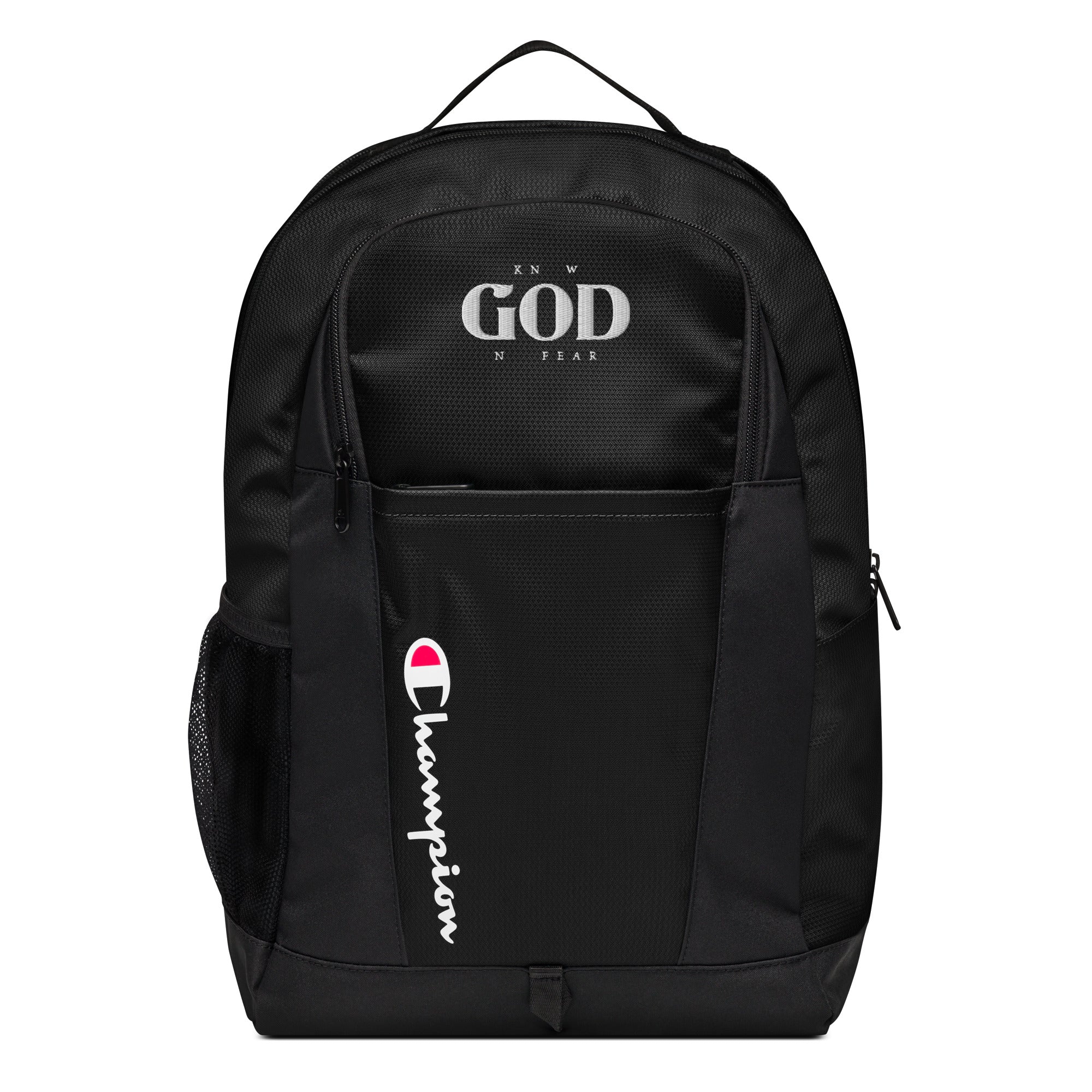 Faith-Mark x Champion Know God, No Fear: Backpack in Black - Faith-Mark