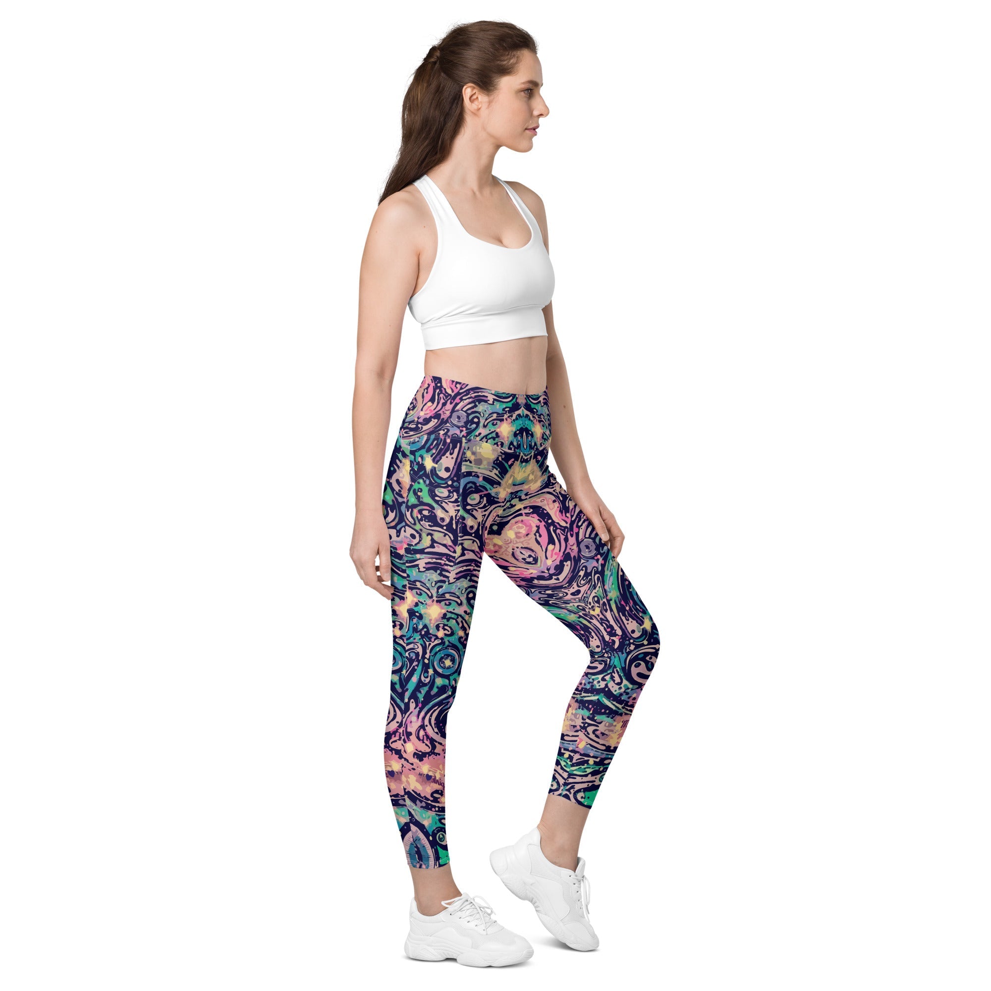 Cosmic Bloom: Women's High-Waisted Pocket Leggings - Faith-Mark