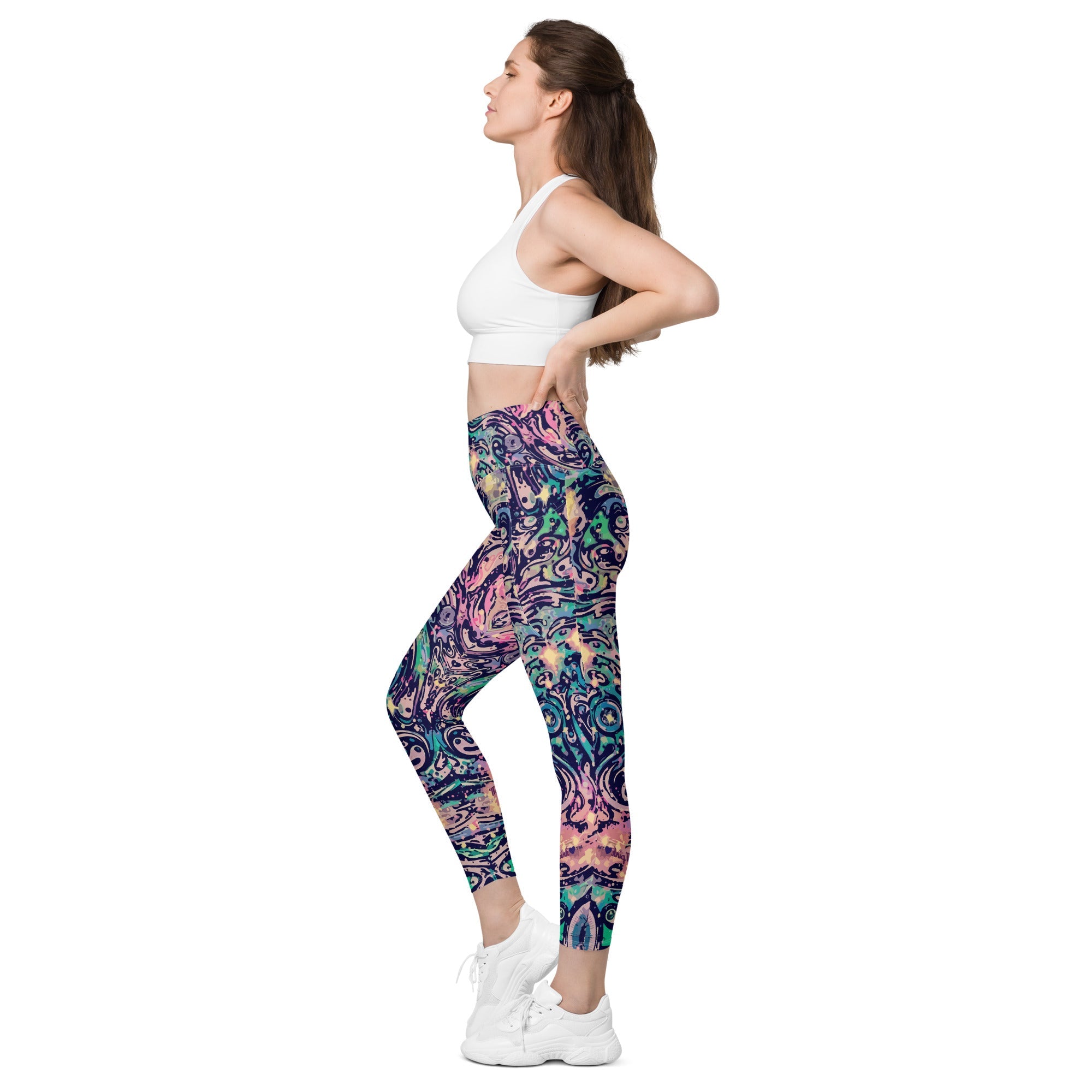 Cosmic Bloom: Women's High-Waisted Pocket Leggings - Faith-Mark