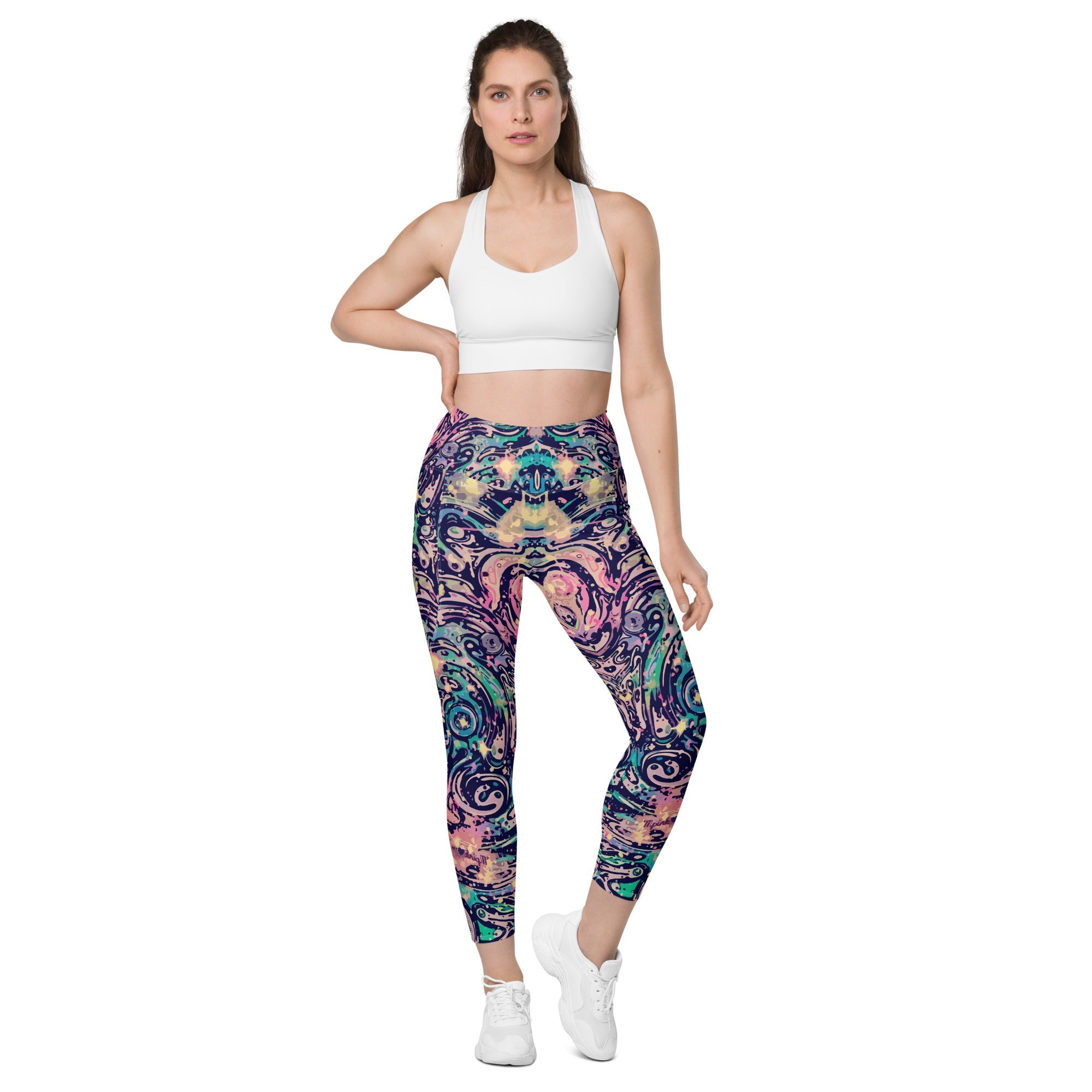 Cosmic Bloom: Women's High-Waisted Pocket Leggings - Faith-Mark