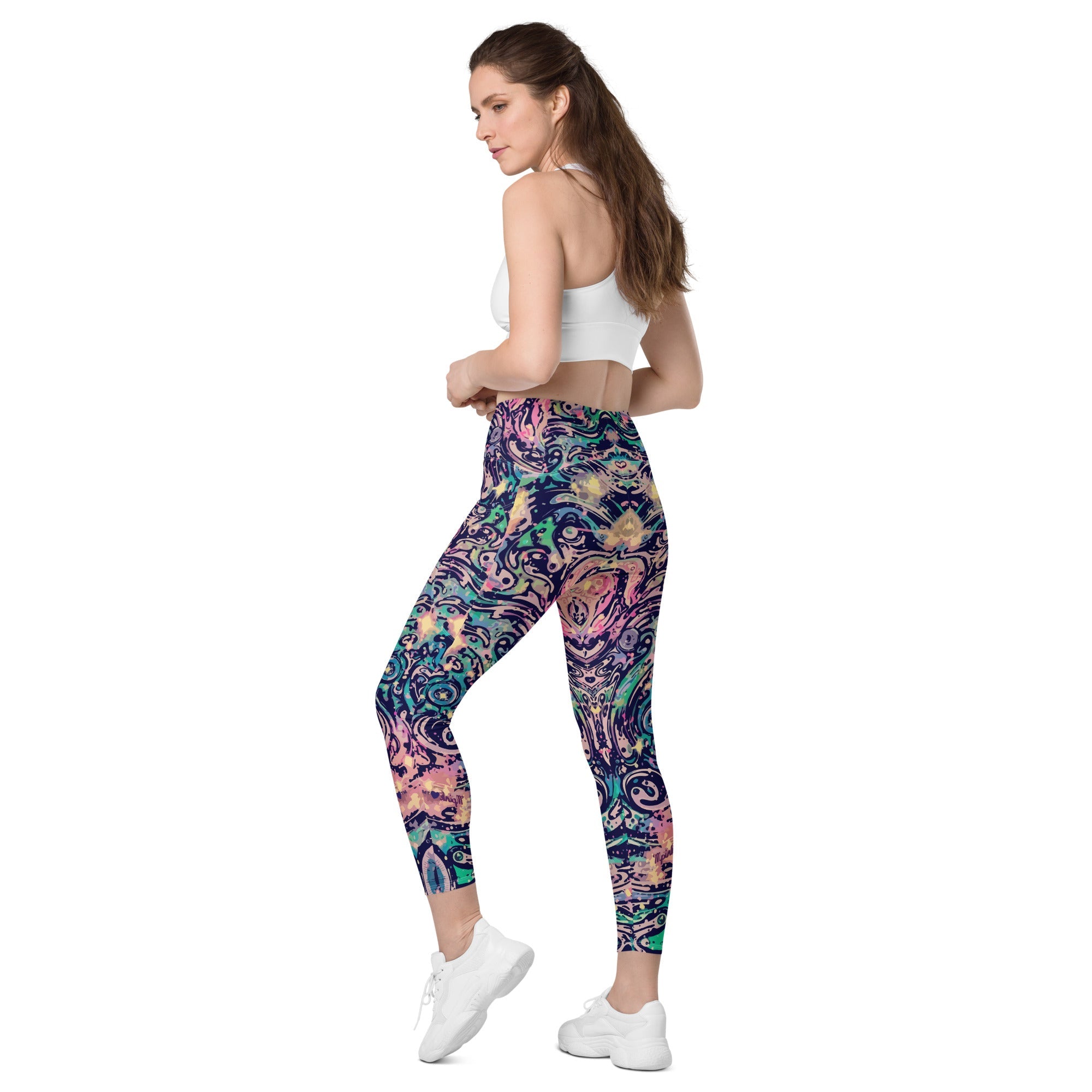 Cosmic Bloom: Women's High-Waisted Pocket Leggings - Faith-Mark