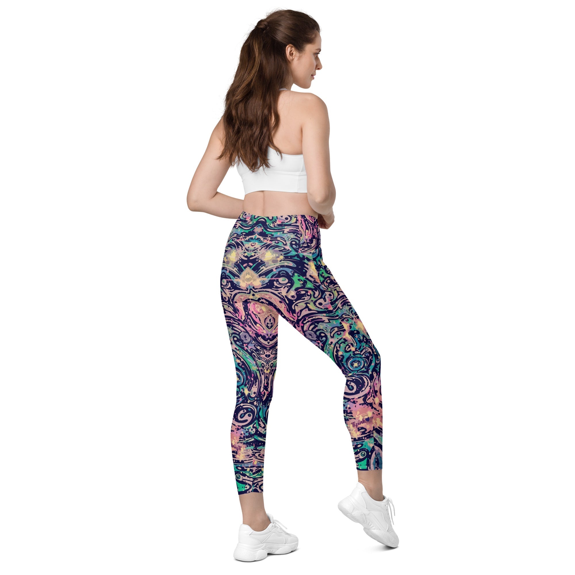 Cosmic Bloom: Women's High-Waisted Pocket Leggings - Faith-Mark