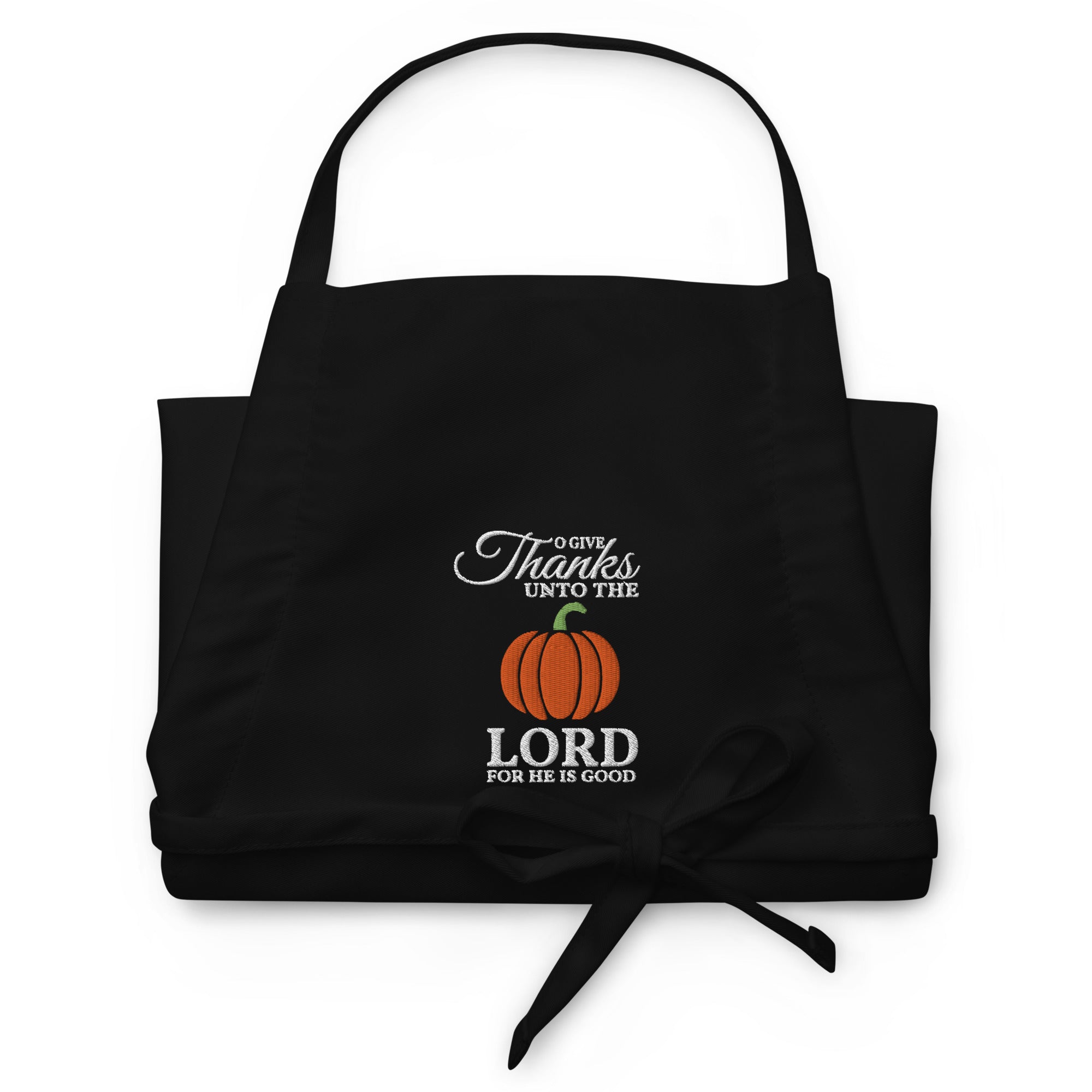 Give Thanks: Men's Embroidered Kitchen Apron in Black - Faith-Mark