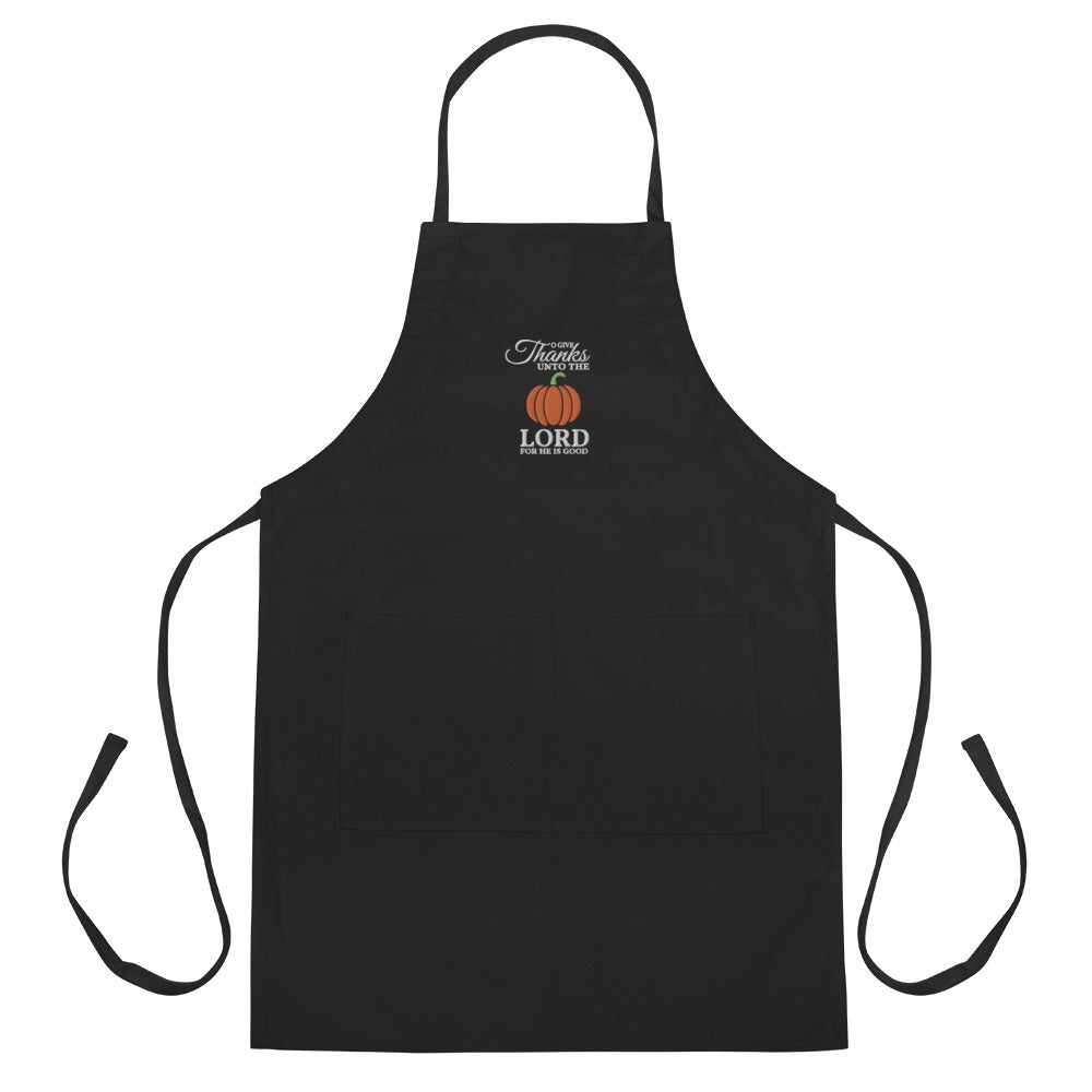 Give Thanks: Women's Embroidered Kitchen Apron in Black - Faith-Mark