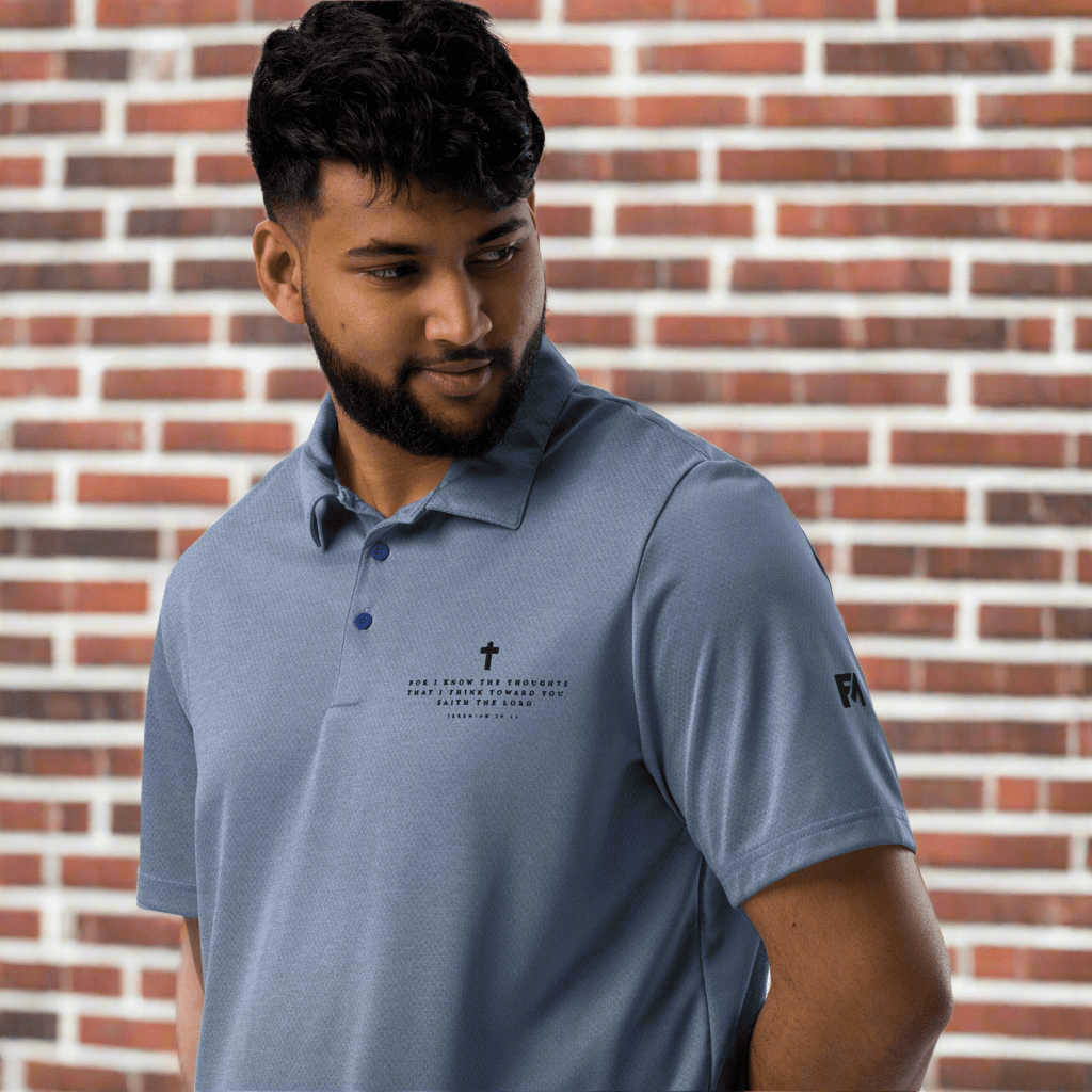 Faith-Mark x Adidas Thoughts Toward You: Men's Performance Polo in Blue - Faith-Mark