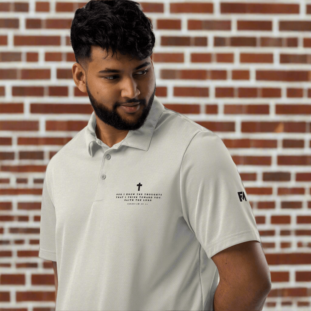 Faith-Mark x Adidas Thoughts Toward You: Men's Performance Polo in Cream - Faith-Mark