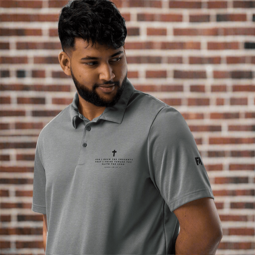 Faith-Mark x Adidas Thoughts Toward You: Men's Performance Polo in Grey - Faith-Mark