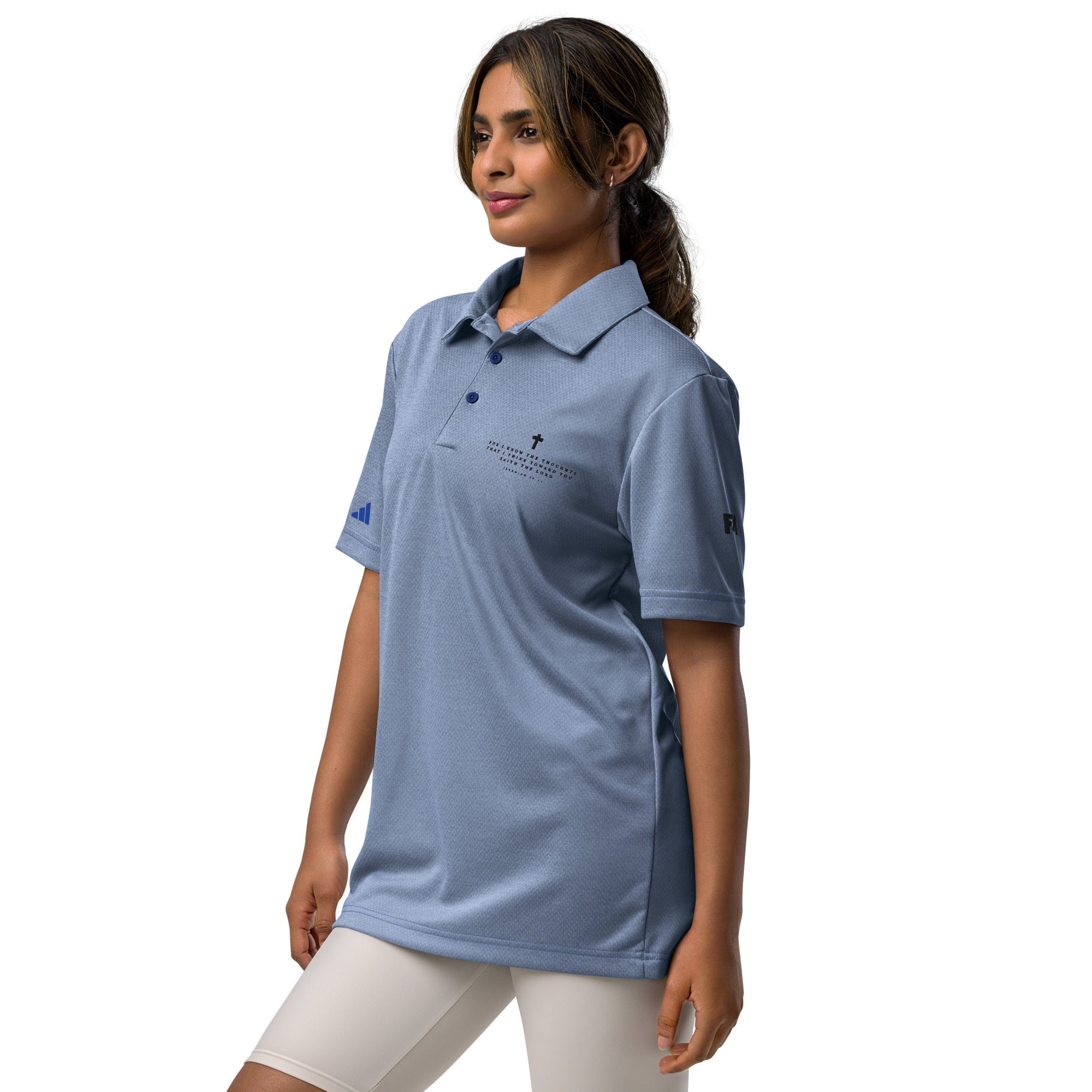 Faith-Mark x Adidas Thoughts Toward You: Women's Performance Polo in Blue - Faith-Mark