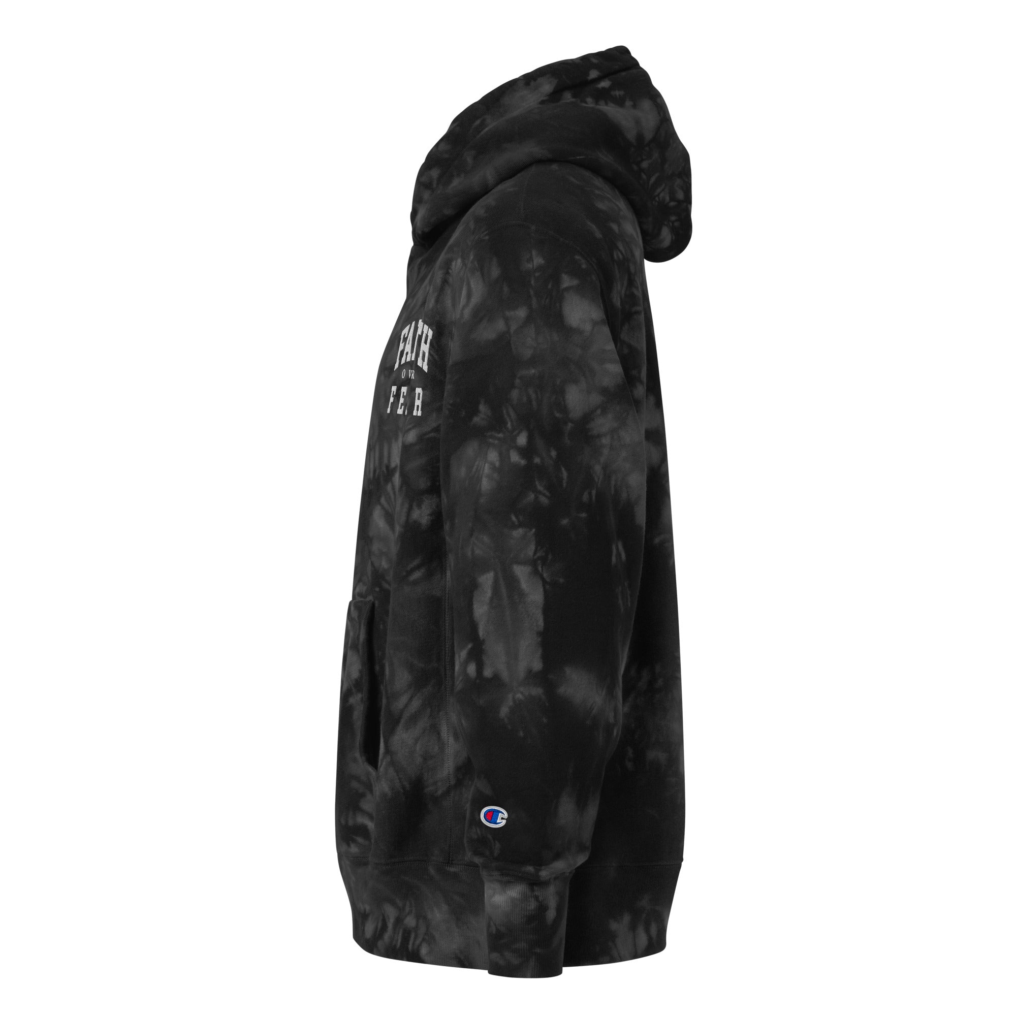 Faith-Mark x Champion Faith Over Fear: Men's Tie-Dye Hoodie in Black - Faith-Mark