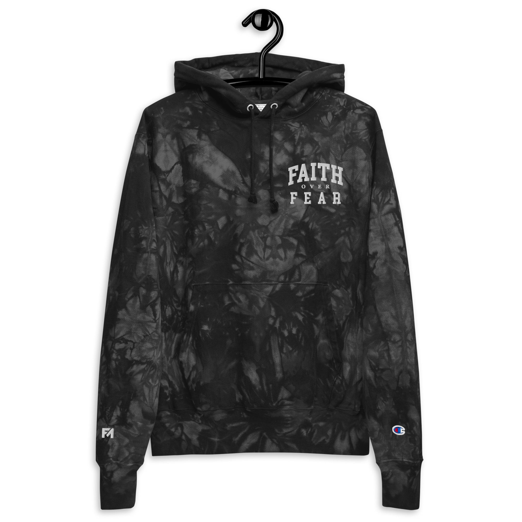 Faith-Mark x Champion Faith Over Fear: Men's Tie-Dye Hoodie in Black - Faith-Mark