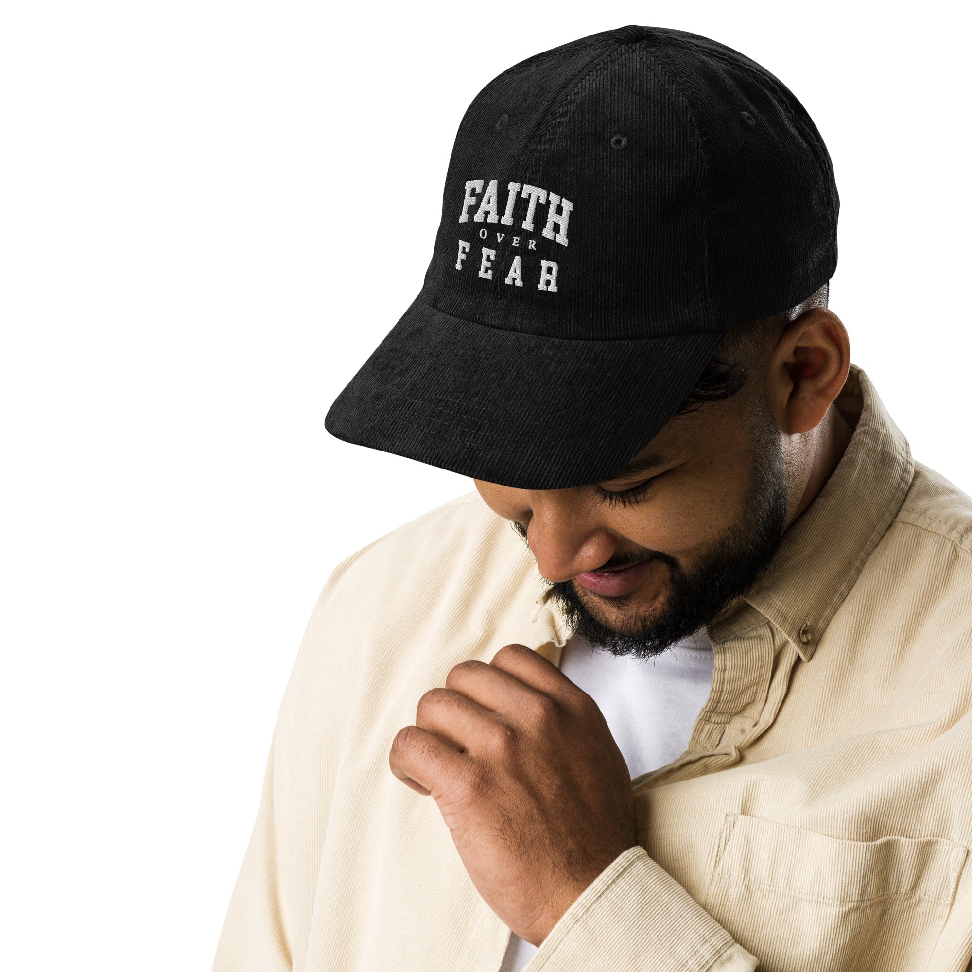 Faith Over Fear: Men's Embroidered Corduroy Cap - Faith-Mark