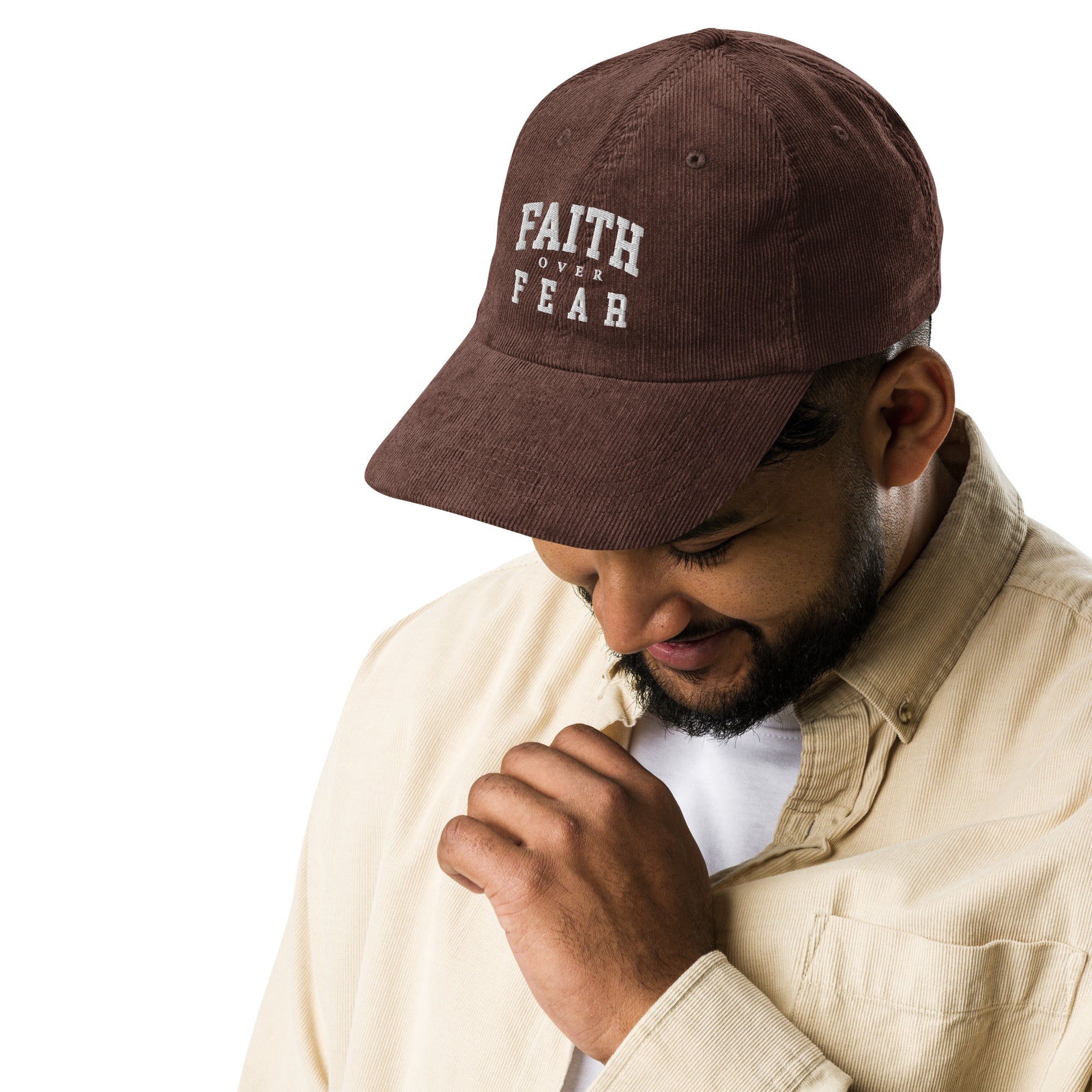 Faith Over Fear: Men's Embroidered Corduroy Cap - Faith-Mark