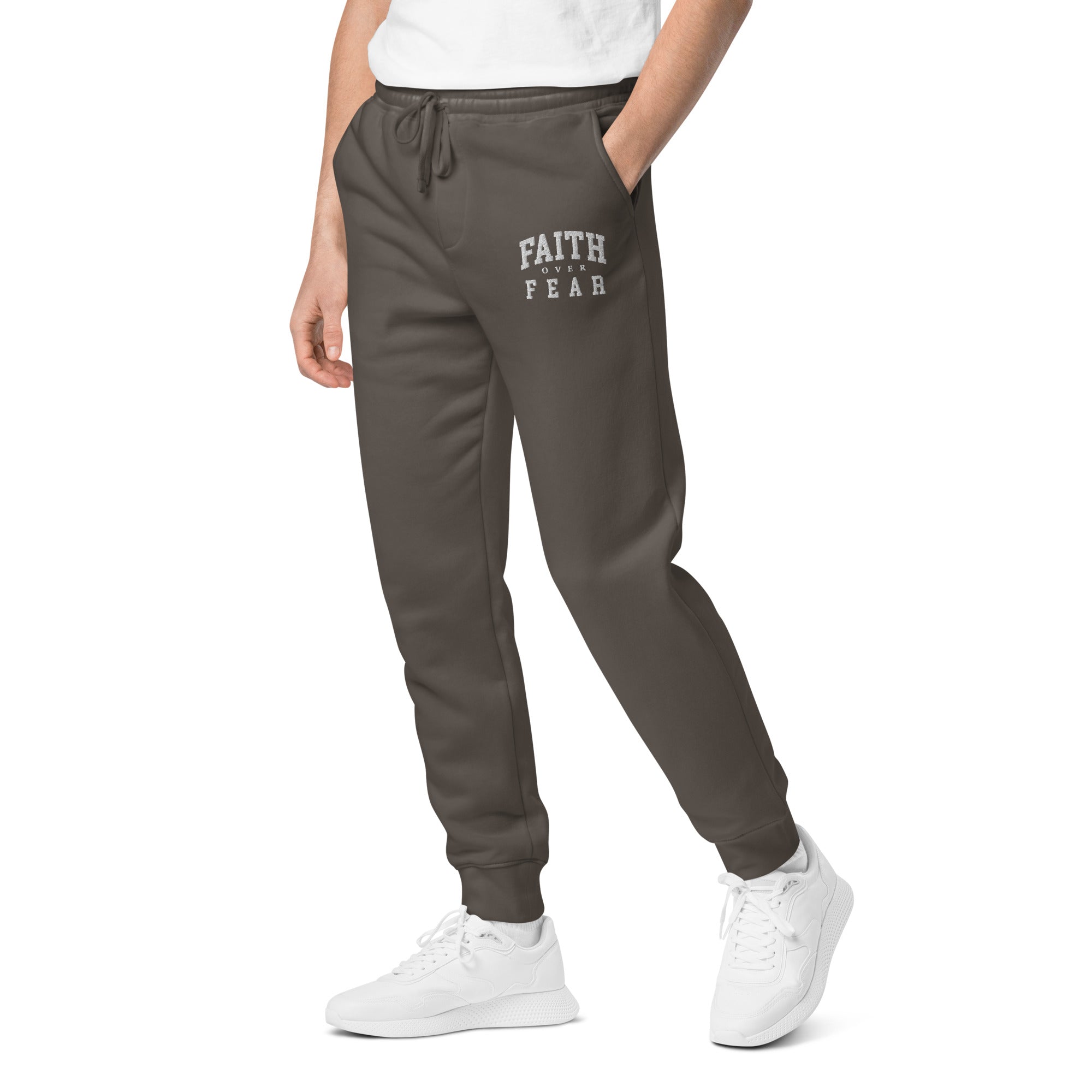 Faith Over Fear: Men's Pigment-Dyed Sweatpants in Black - Faith-Mark