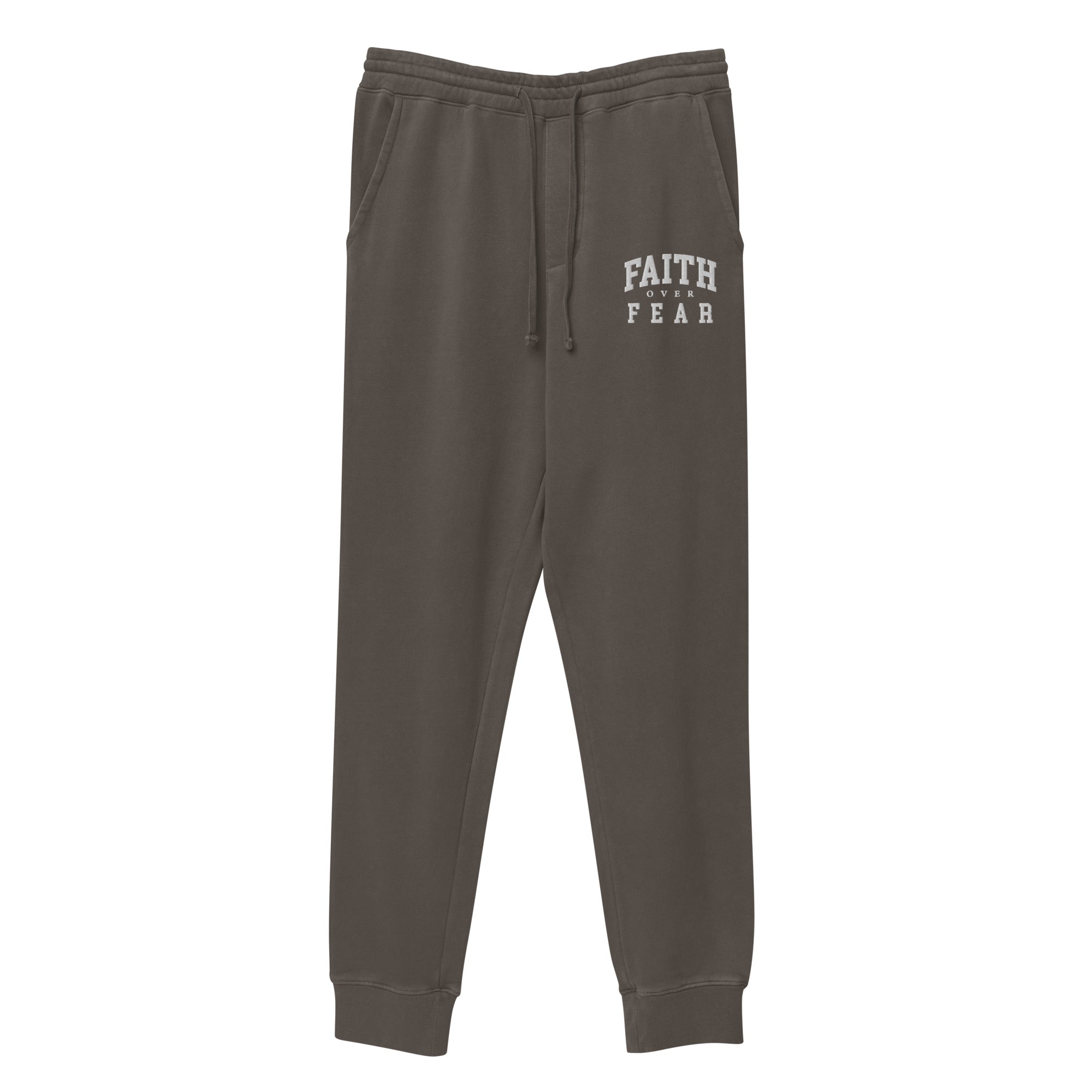 Faith Over Fear: Men's Pigment-Dyed Sweatpants in Black - Faith-Mark