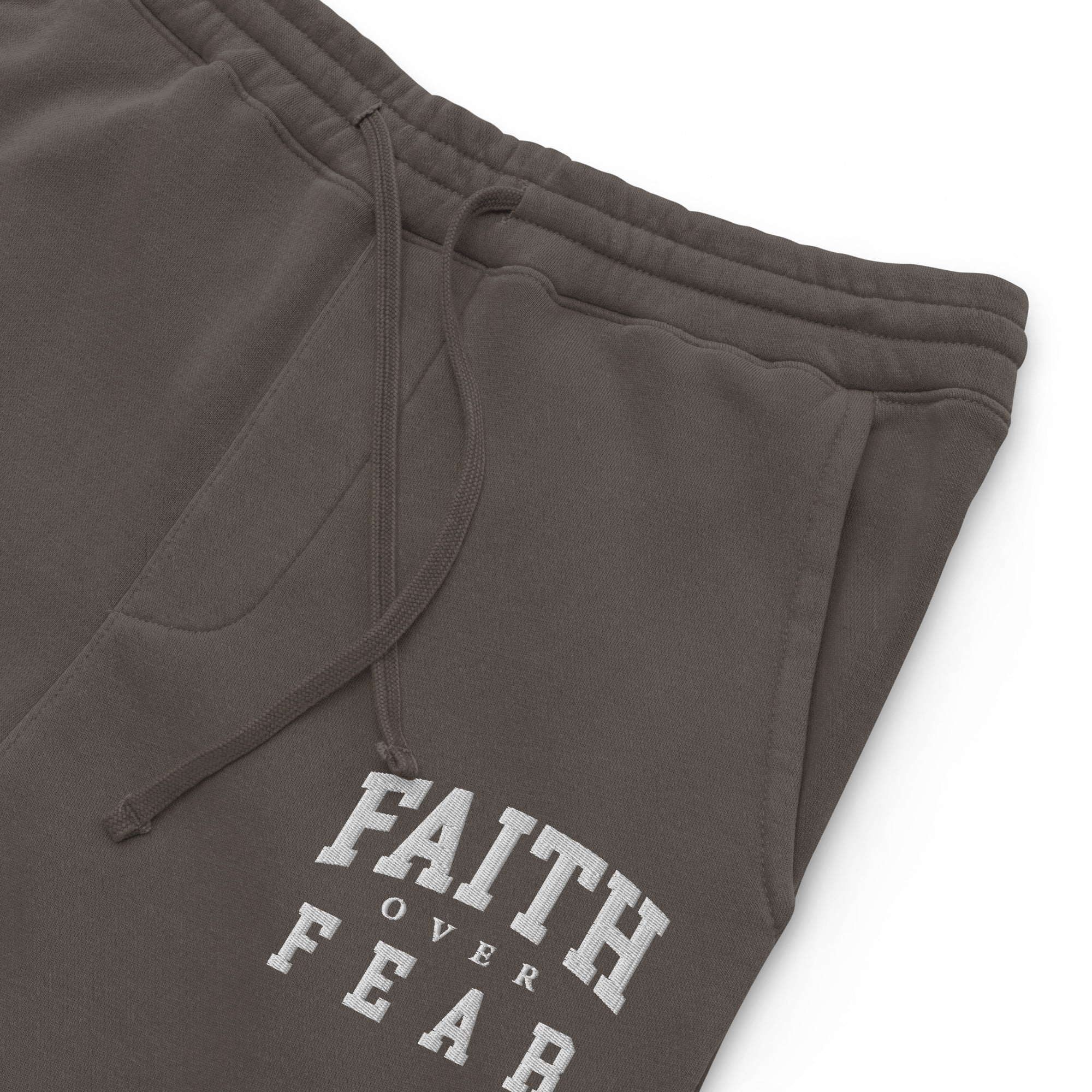 Faith Over Fear: Men's Pigment-Dyed Sweatpants in Black - Faith-Mark