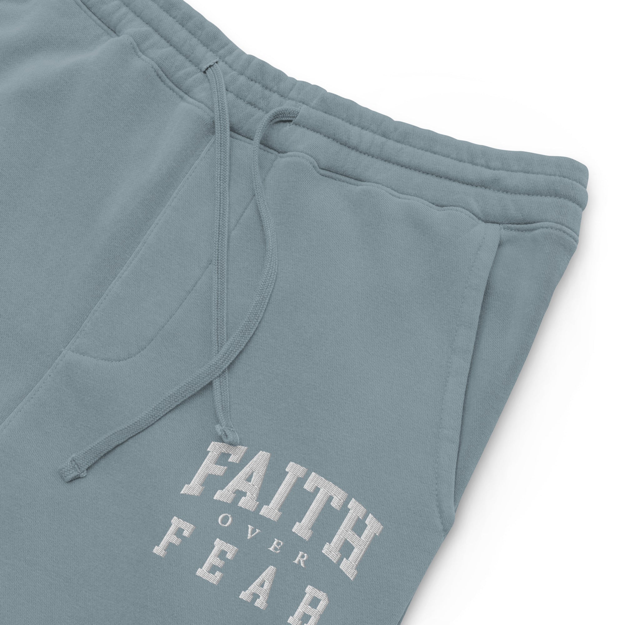 Faith Over Fear: Men's Pigment-Dyed Sweatpants in Navy - Faith-Mark