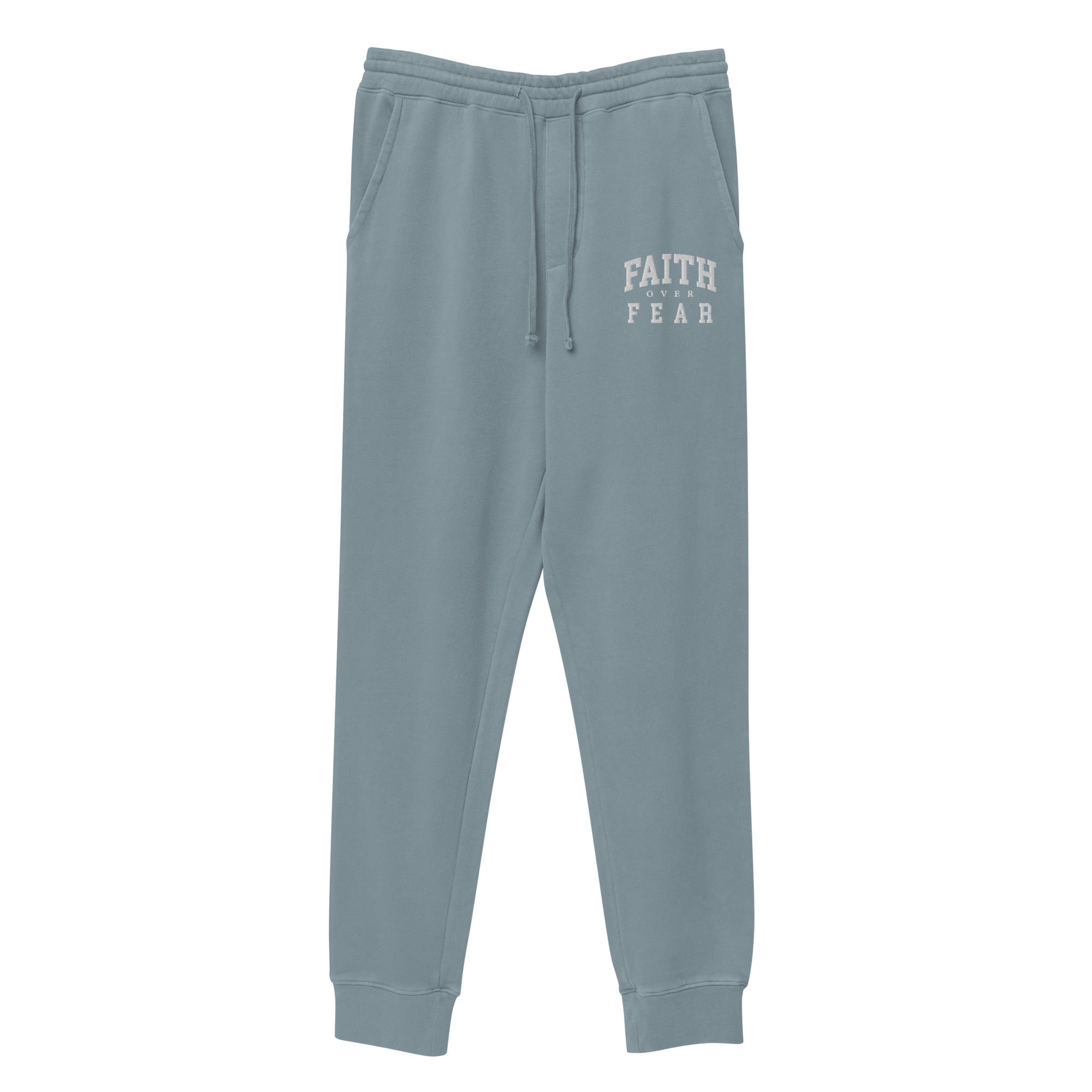 Faith Over Fear: Men's Pigment-Dyed Sweatpants in Navy - Faith-Mark