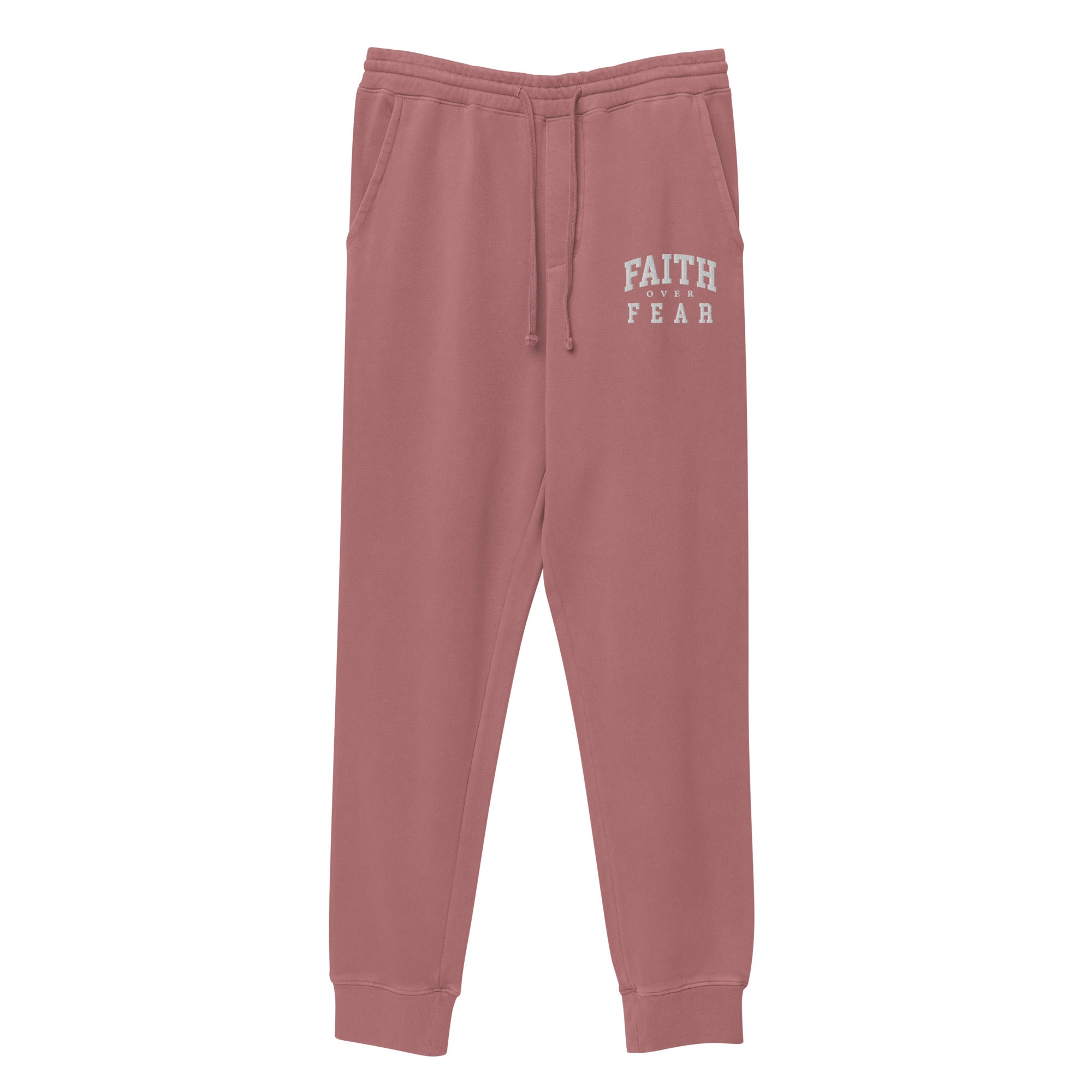 Faith Over Fear: Men's Pigment-Dyed Sweatpants in Red - Faith-Mark