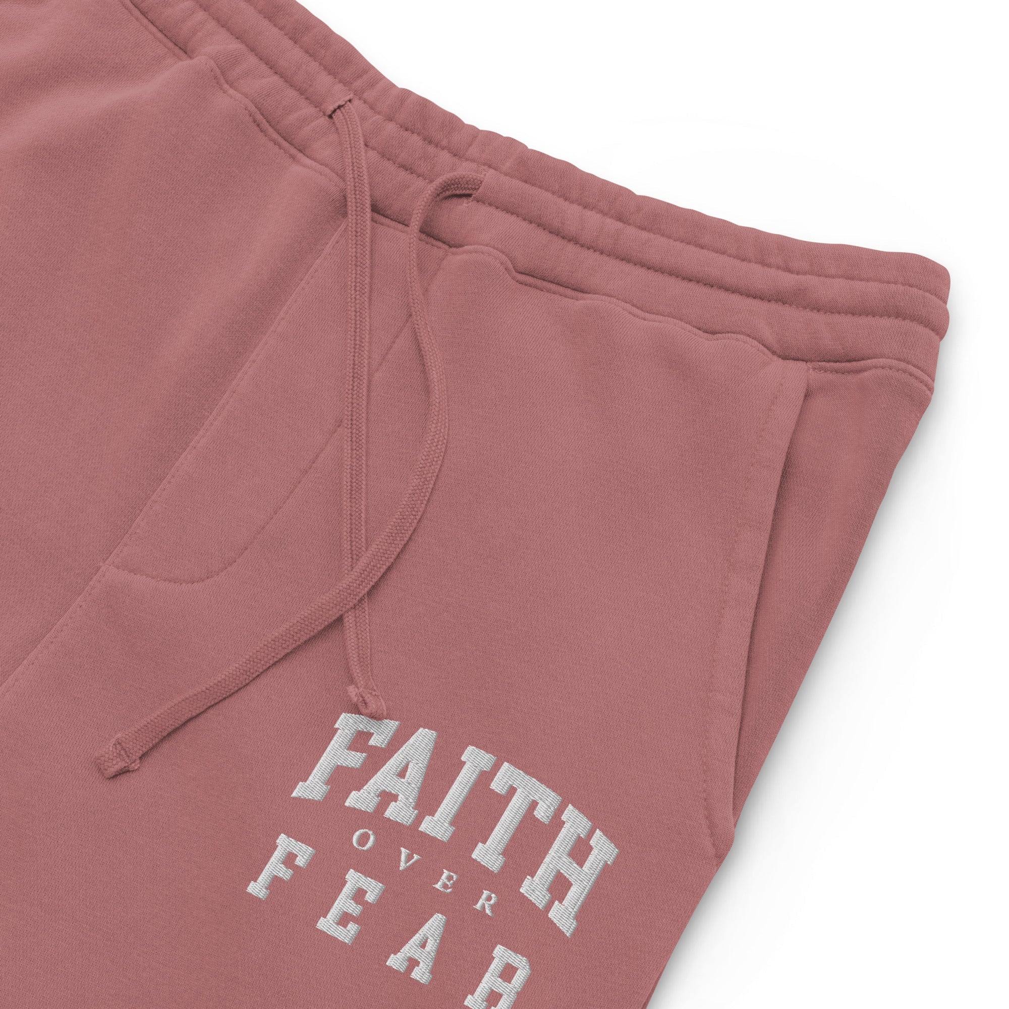 Faith Over Fear: Men's Pigment-Dyed Sweatpants in Red - Faith-Mark