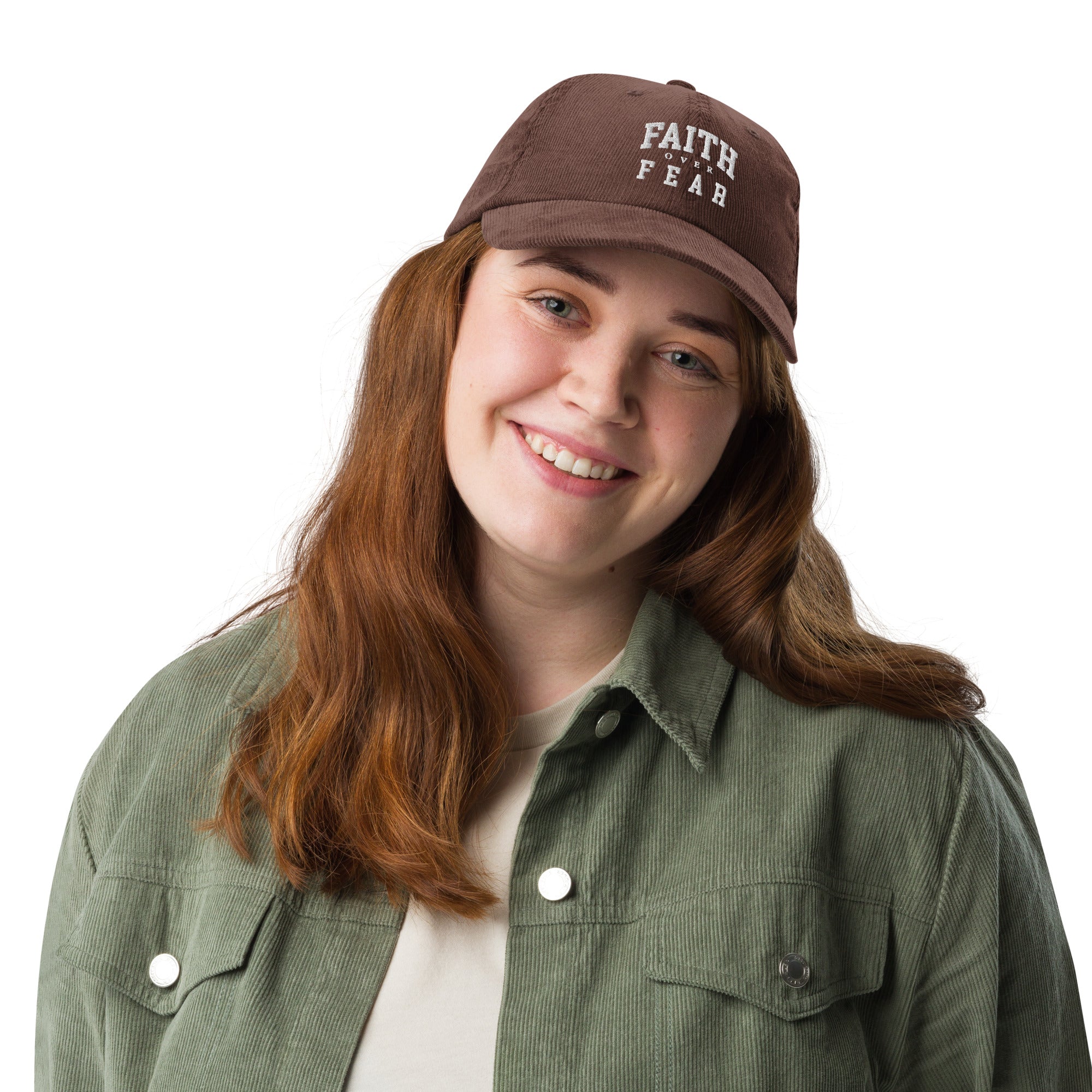 Faith Over Fear: Women's Embroidered Corduroy Cap - Faith-Mark