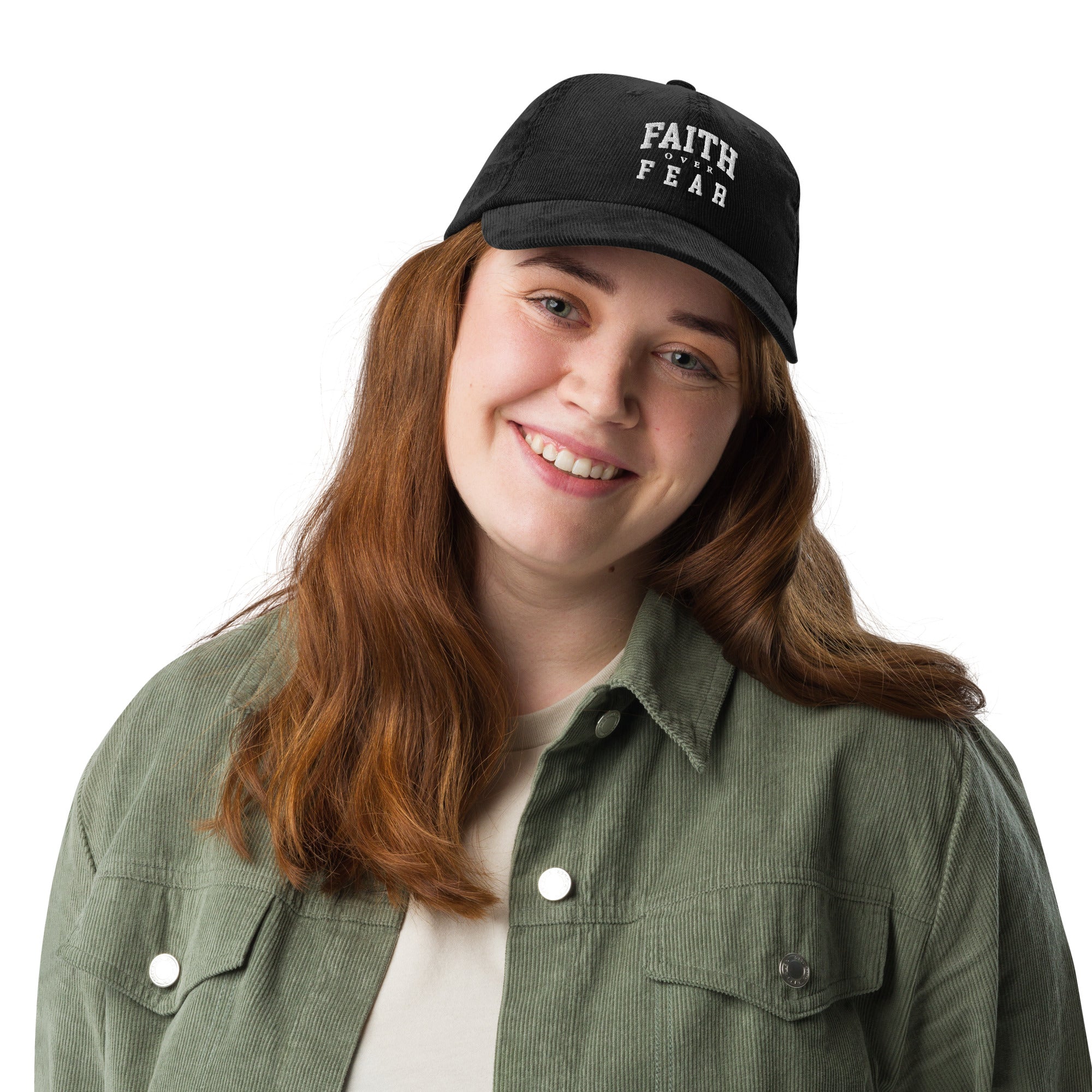 Faith Over Fear: Women's Embroidered Corduroy Cap - Faith-Mark