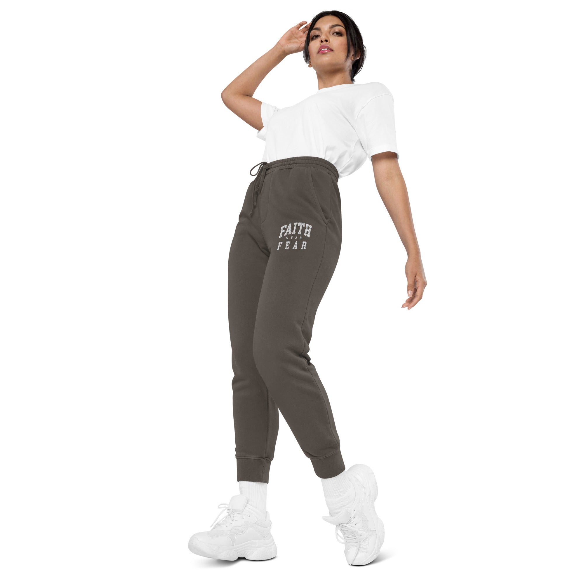 Faith Over Fear: Women's Pigment-Dyed Sweatpants in Black - Faith-Mark