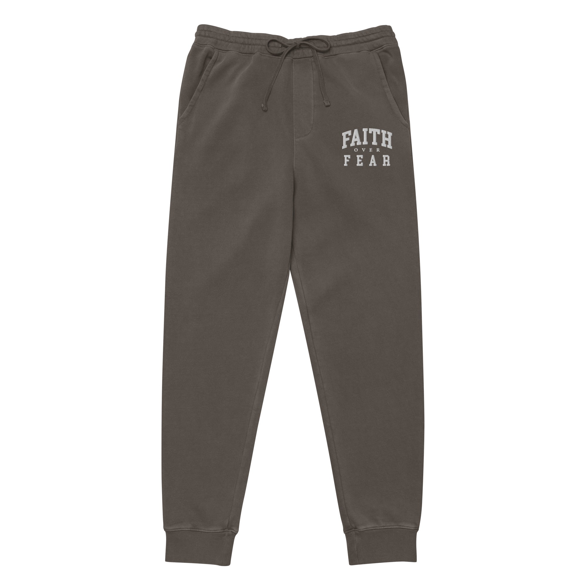 Faith Over Fear: Women's Pigment-Dyed Sweatpants in Black - Faith-Mark