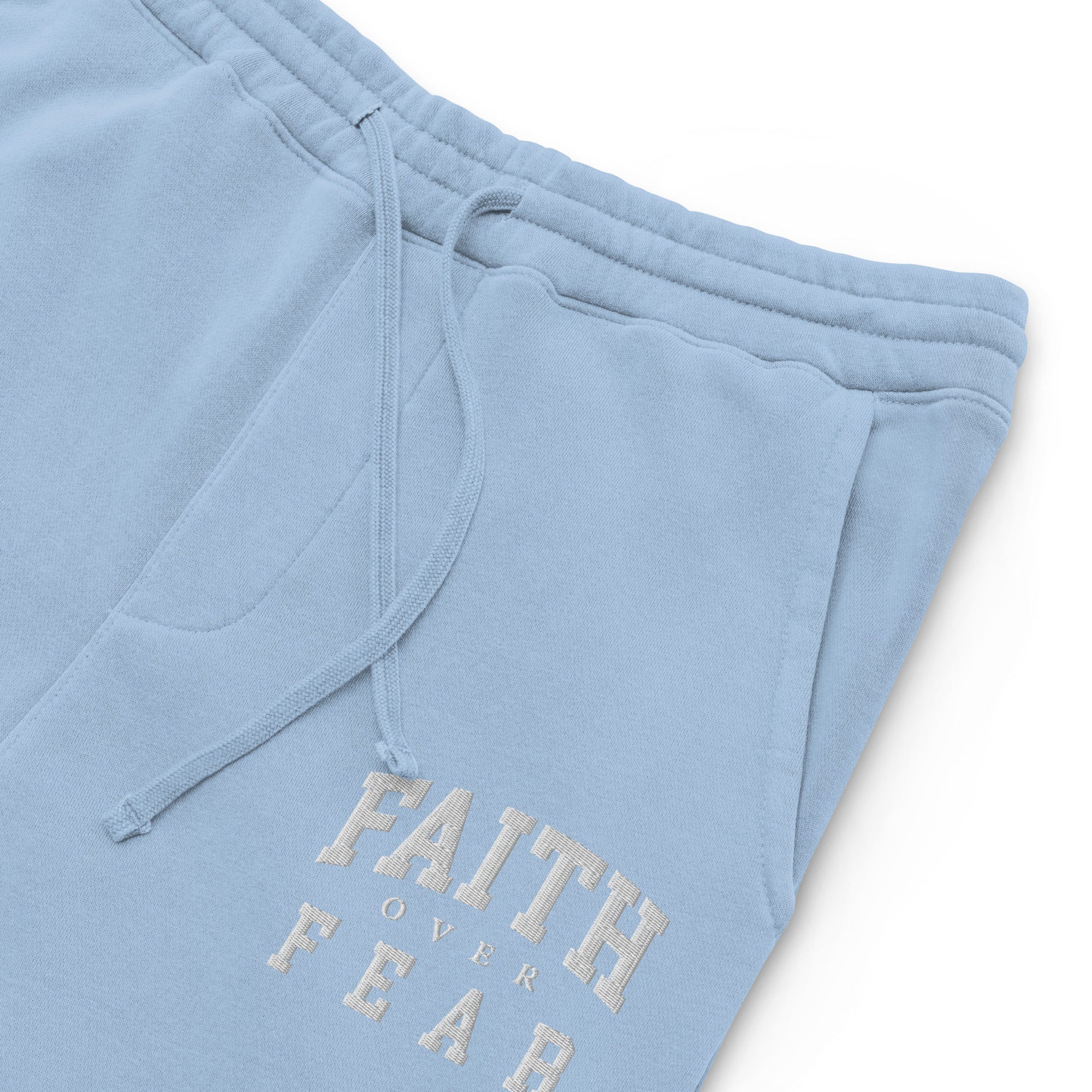 Faith Over Fear: Women's Pigment-Dyed Sweatpants in Blue - Faith-Mark