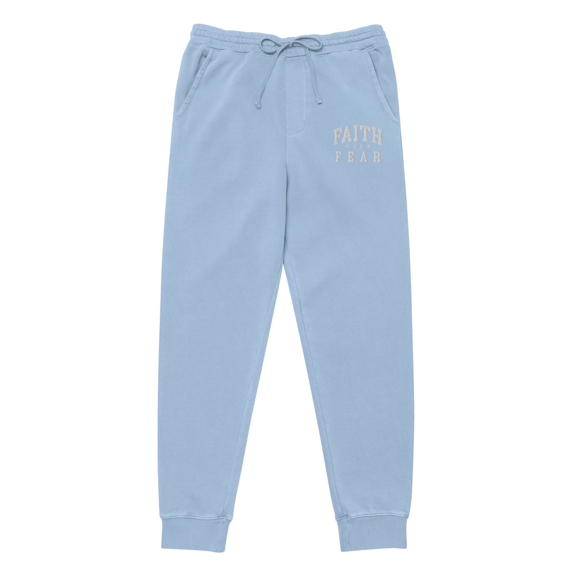 Faith Over Fear: Women's Pigment-Dyed Sweatpants in Blue - Faith-Mark