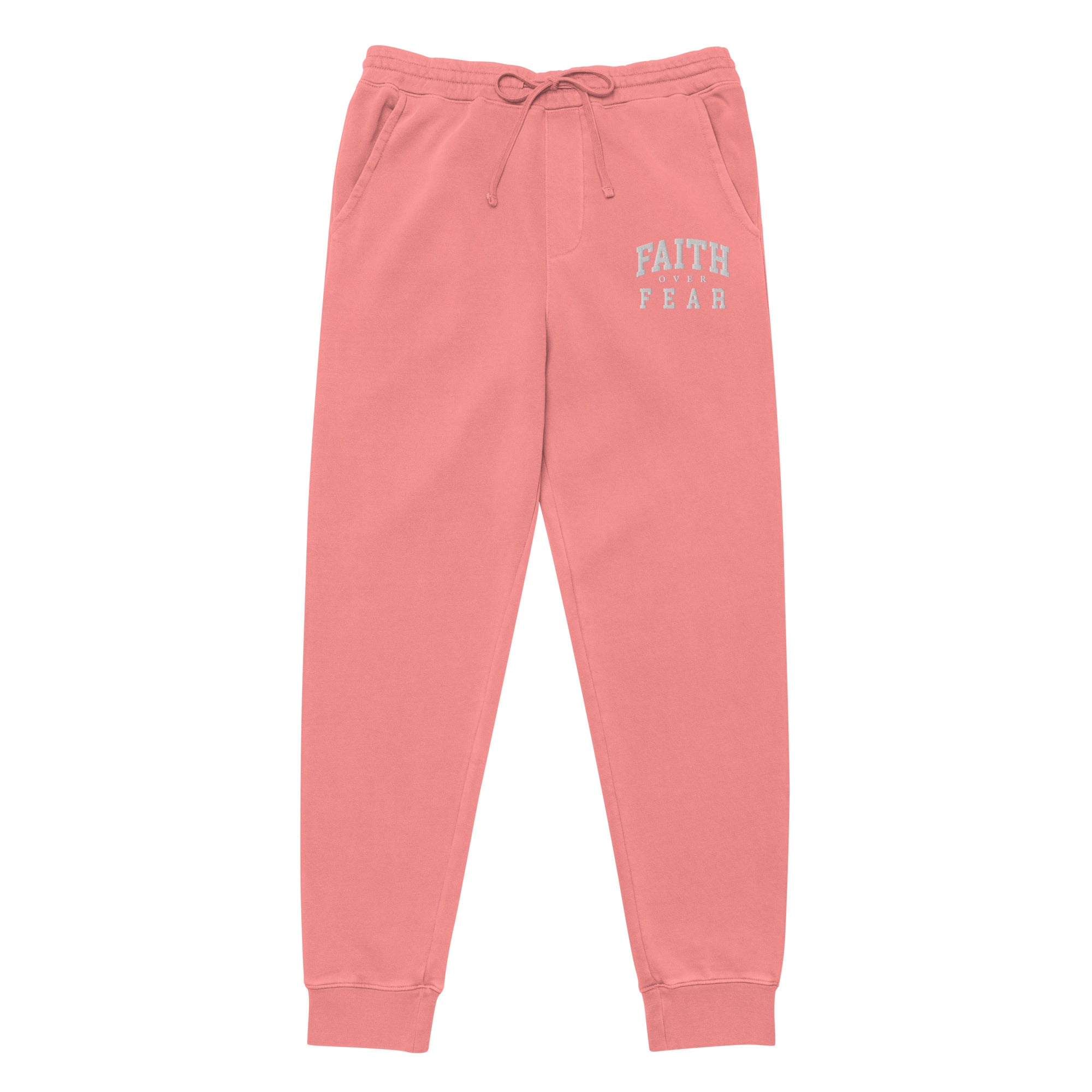 Faith Over Fear: Women's Pigment-Dyed Sweatpants in Pink - Faith-Mark