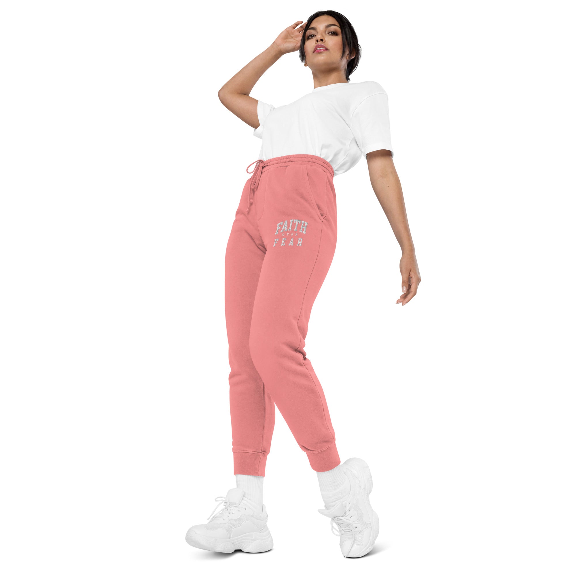 Faith Over Fear: Women's Pigment-Dyed Sweatpants in Pink - Faith-Mark