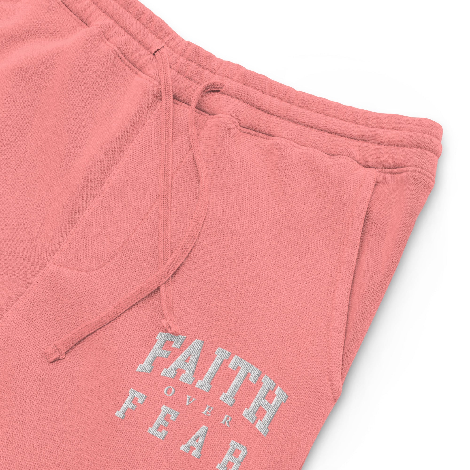 Faith Over Fear: Women's Pigment-Dyed Sweatpants in Pink - Faith-Mark