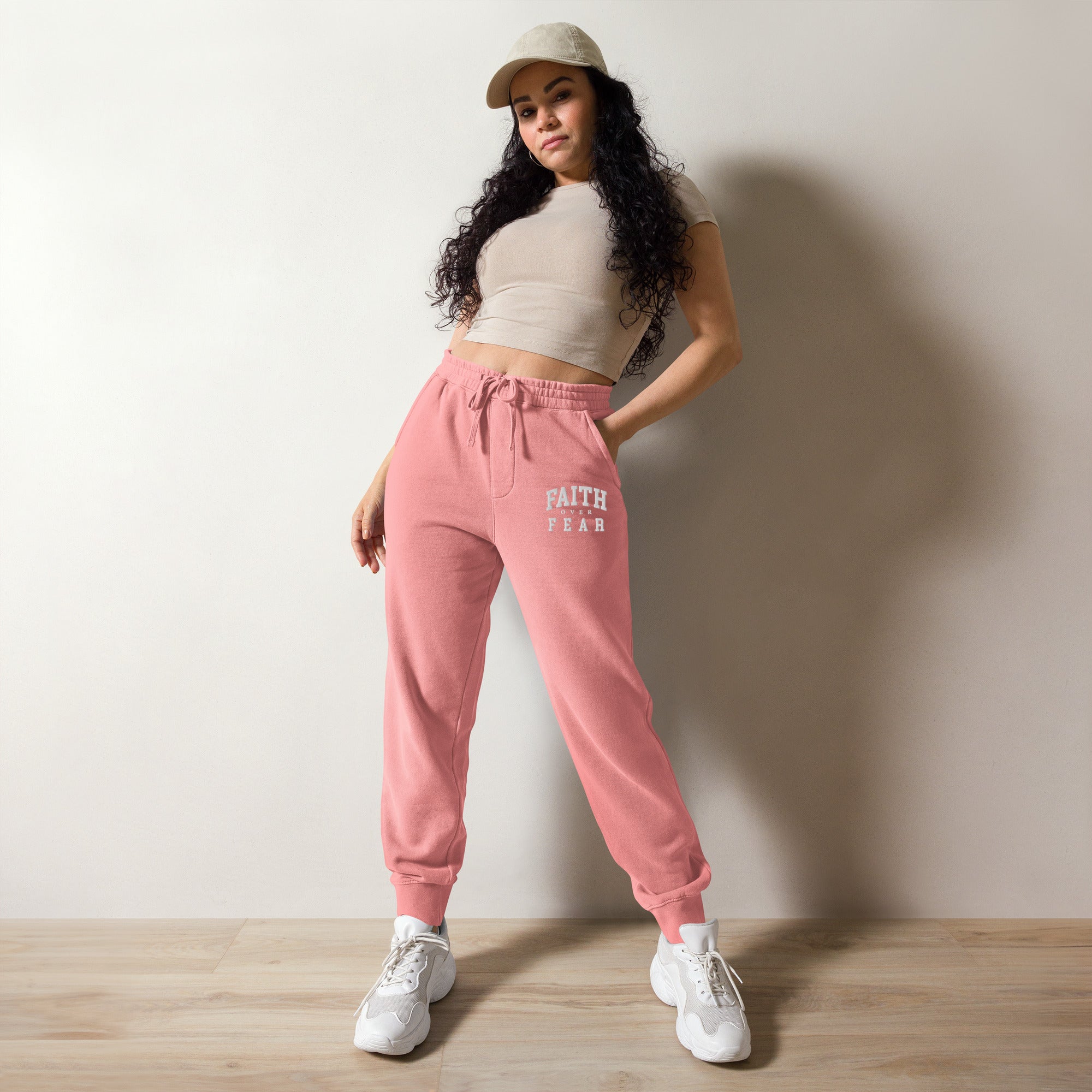 Faith Over Fear: Women's Pigment-Dyed Sweatpants in Pink - Faith-Mark