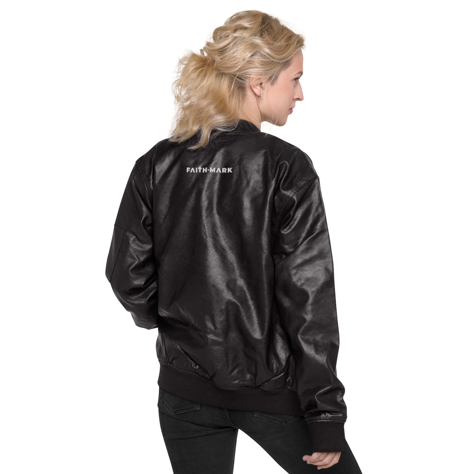 Know God, No Fear: Women's Leather Jacket in Black - Faith-Mark