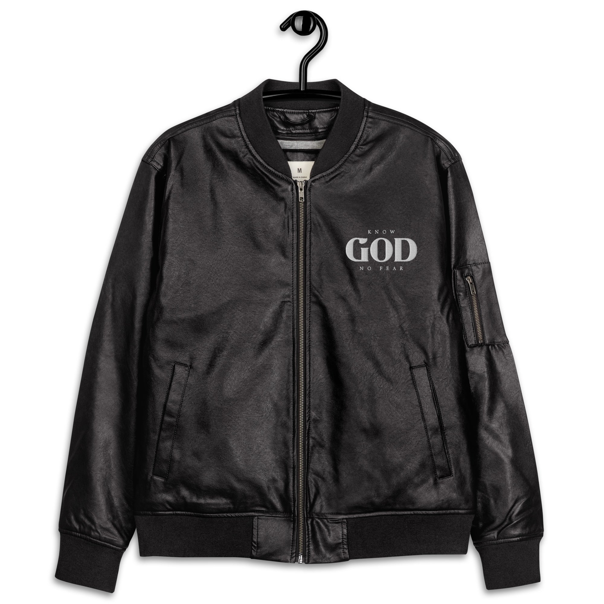 Know God, No Fear: Men's Leather Jacket in Black - Faith-Mark