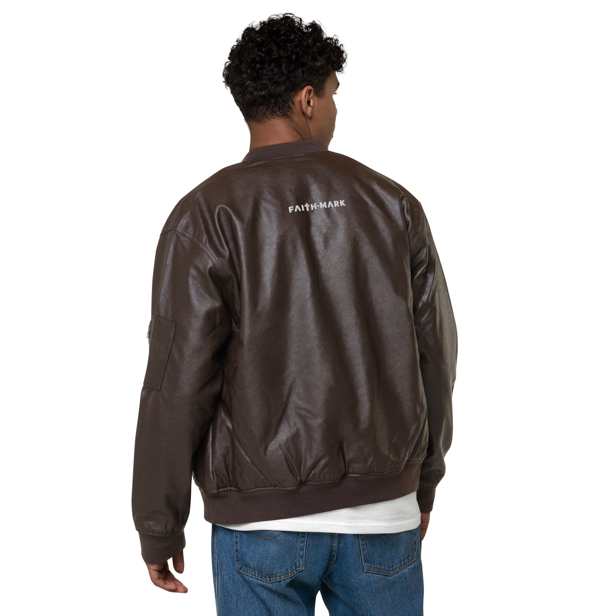 Know God, No Fear: Men's Leather Jacket in Brown - Faith-Mark