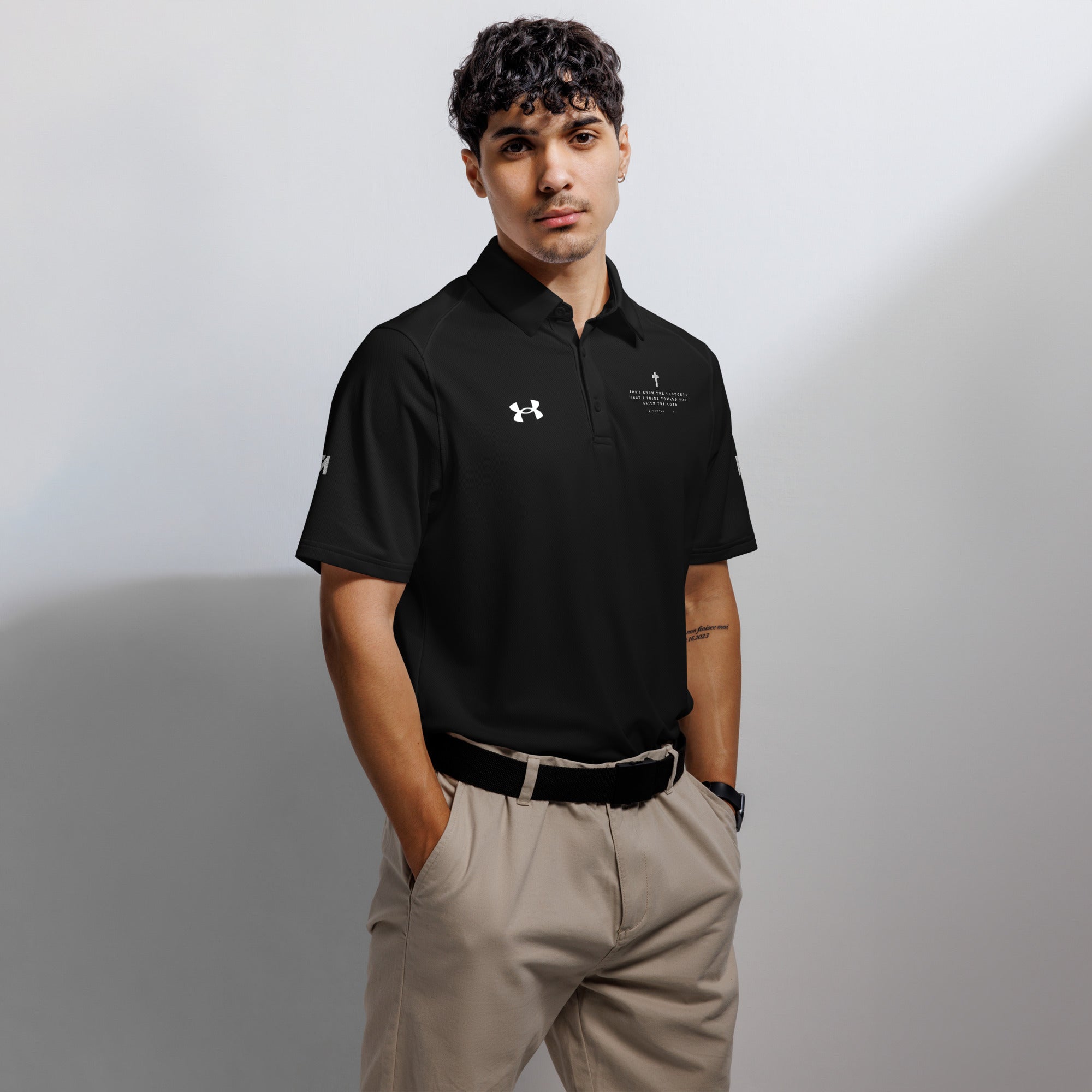 Faith-Mark x Under Armour Thoughts Toward You: Men's Performance Polo in Black - Faith-Mark