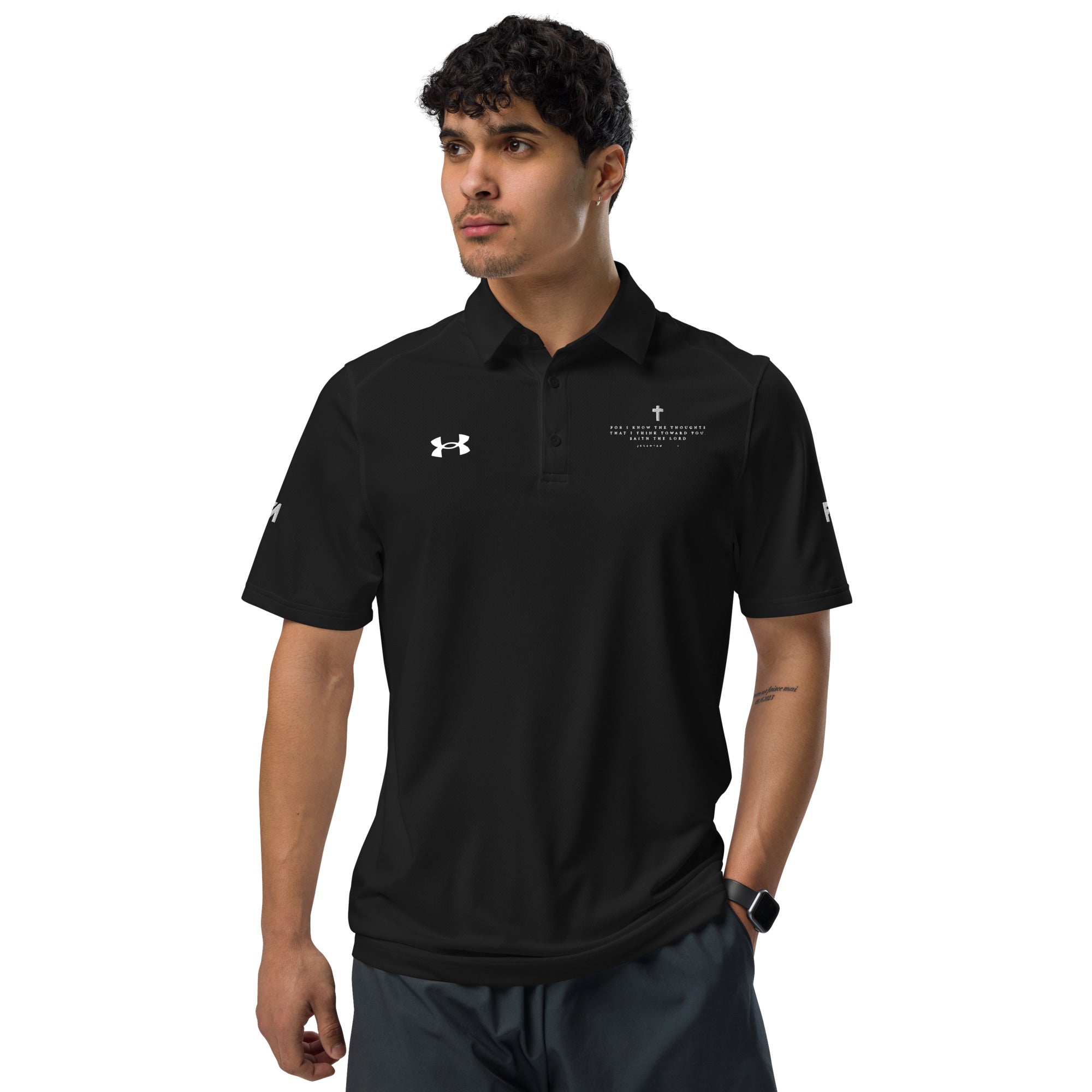 Faith-Mark x Under Armour Thoughts Toward You: Men's Performance Polo in Black - Faith-Mark