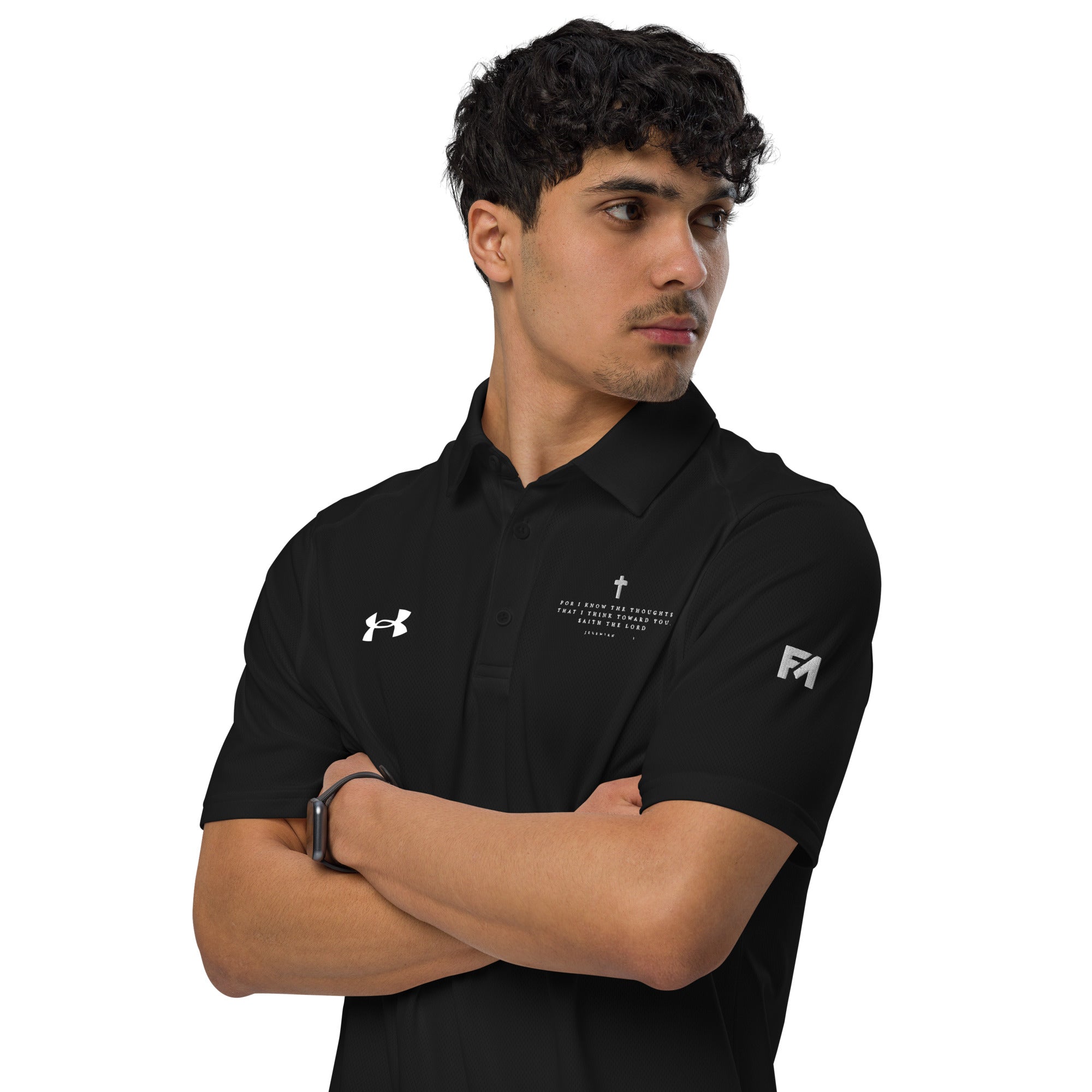 Faith-Mark x Under Armour Thoughts Toward You: Men's Performance Polo in Black - Faith-Mark