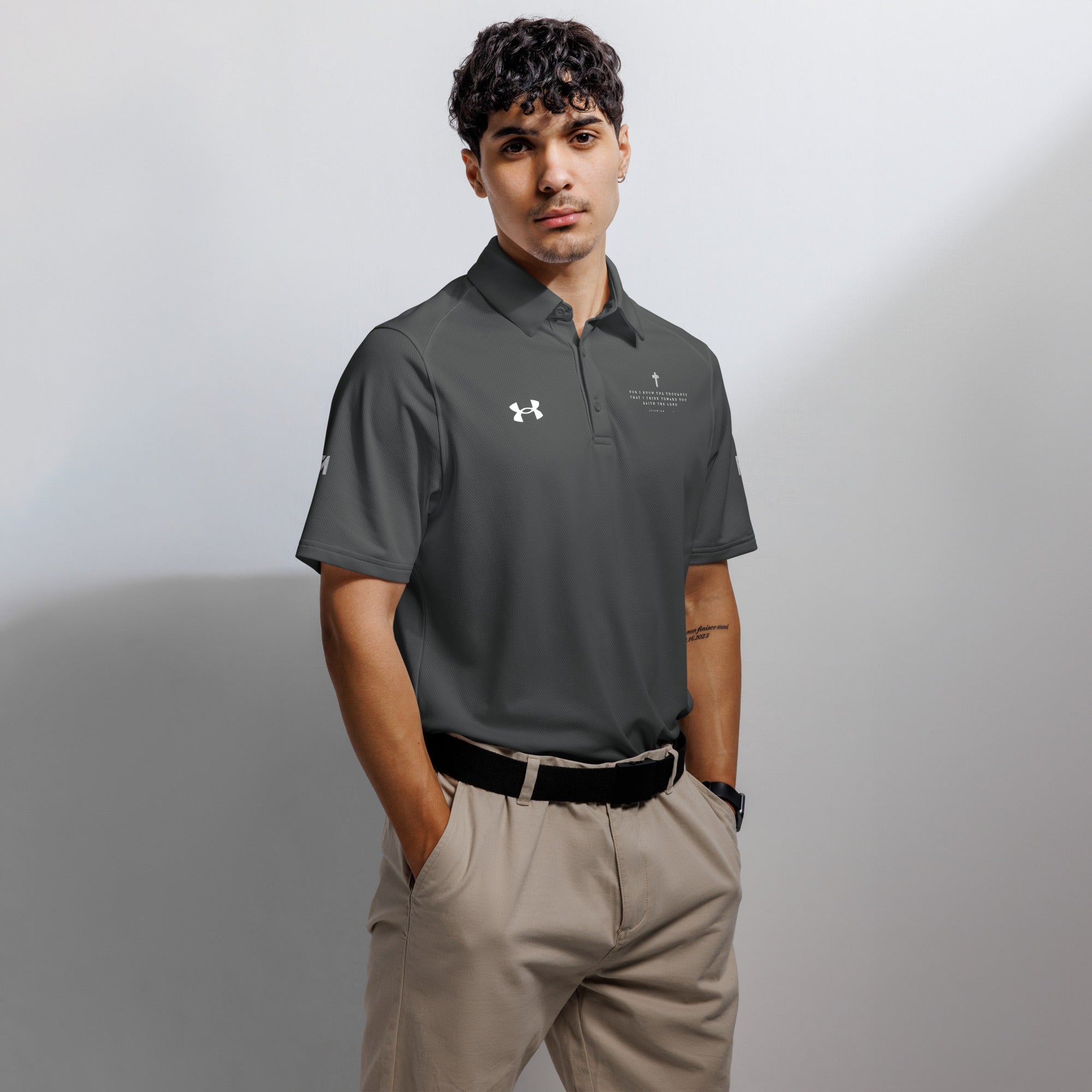 Faith-Mark x Under Armour Thoughts Toward You: Men's Performance Polo in Grey - Faith-Mark