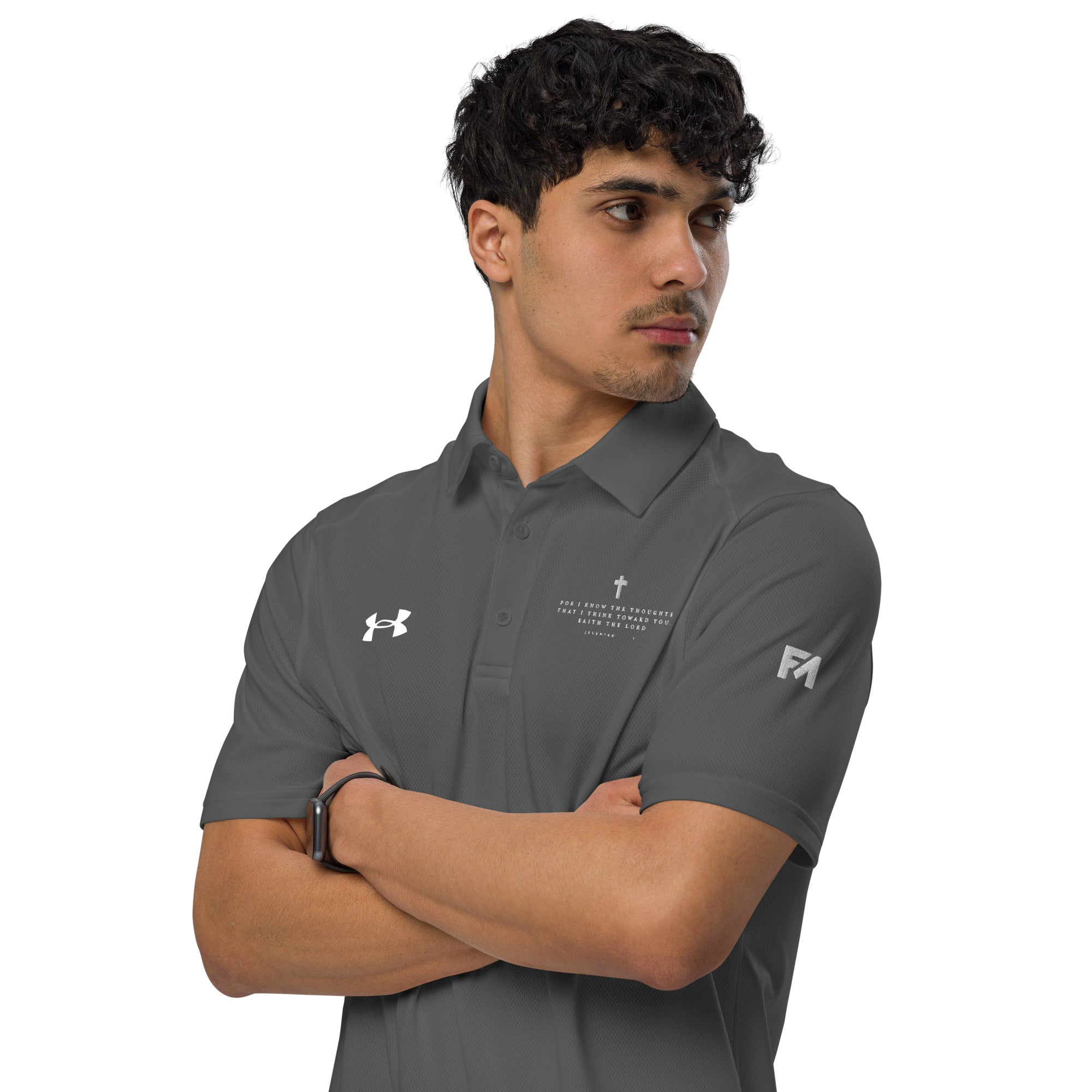 Faith-Mark x Under Armour Thoughts Toward You: Men's Performance Polo in Grey - Faith-Mark