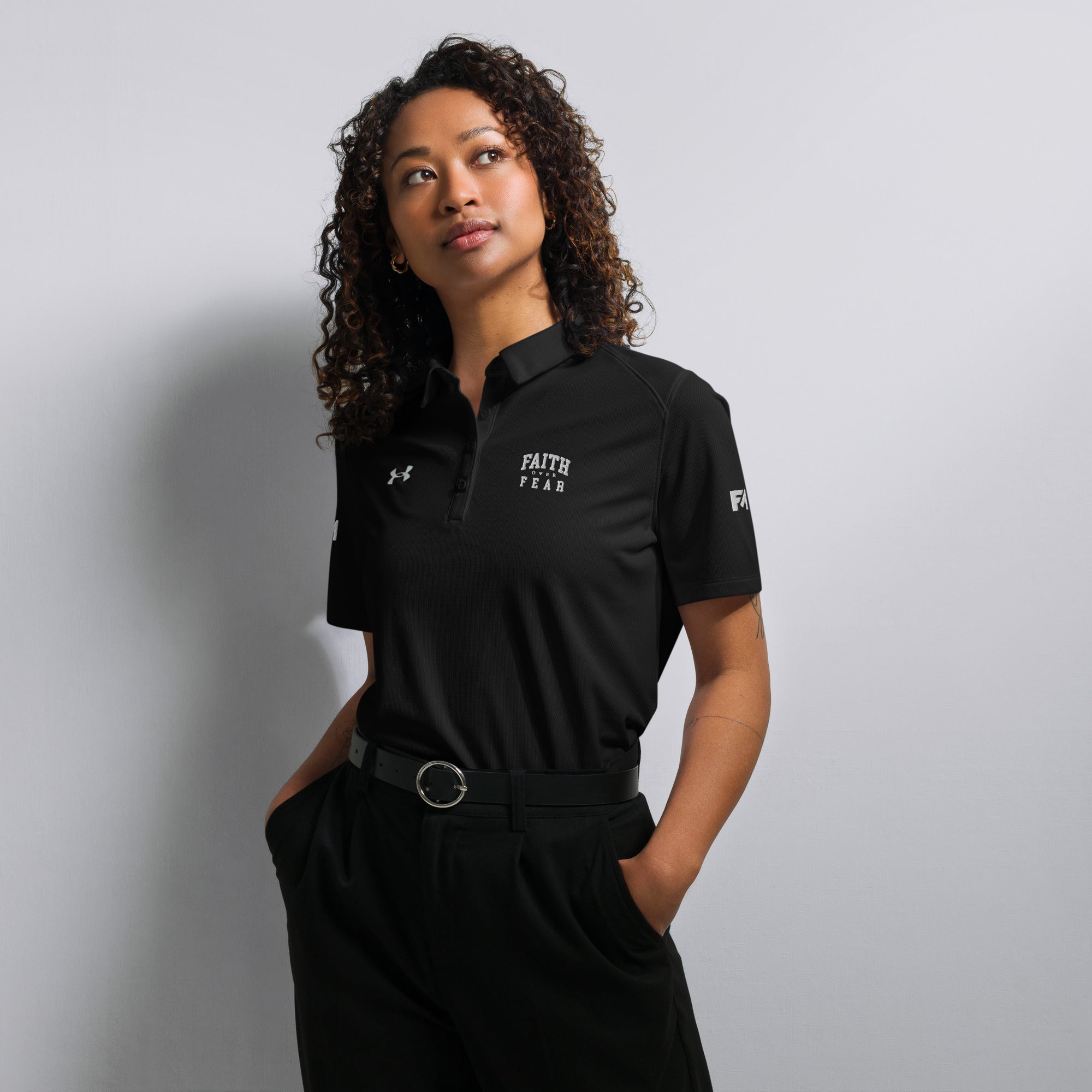 Faith-Mark x Under Armour Faith Over Fear: Women's Performance Polo in Black - Faith-Mark